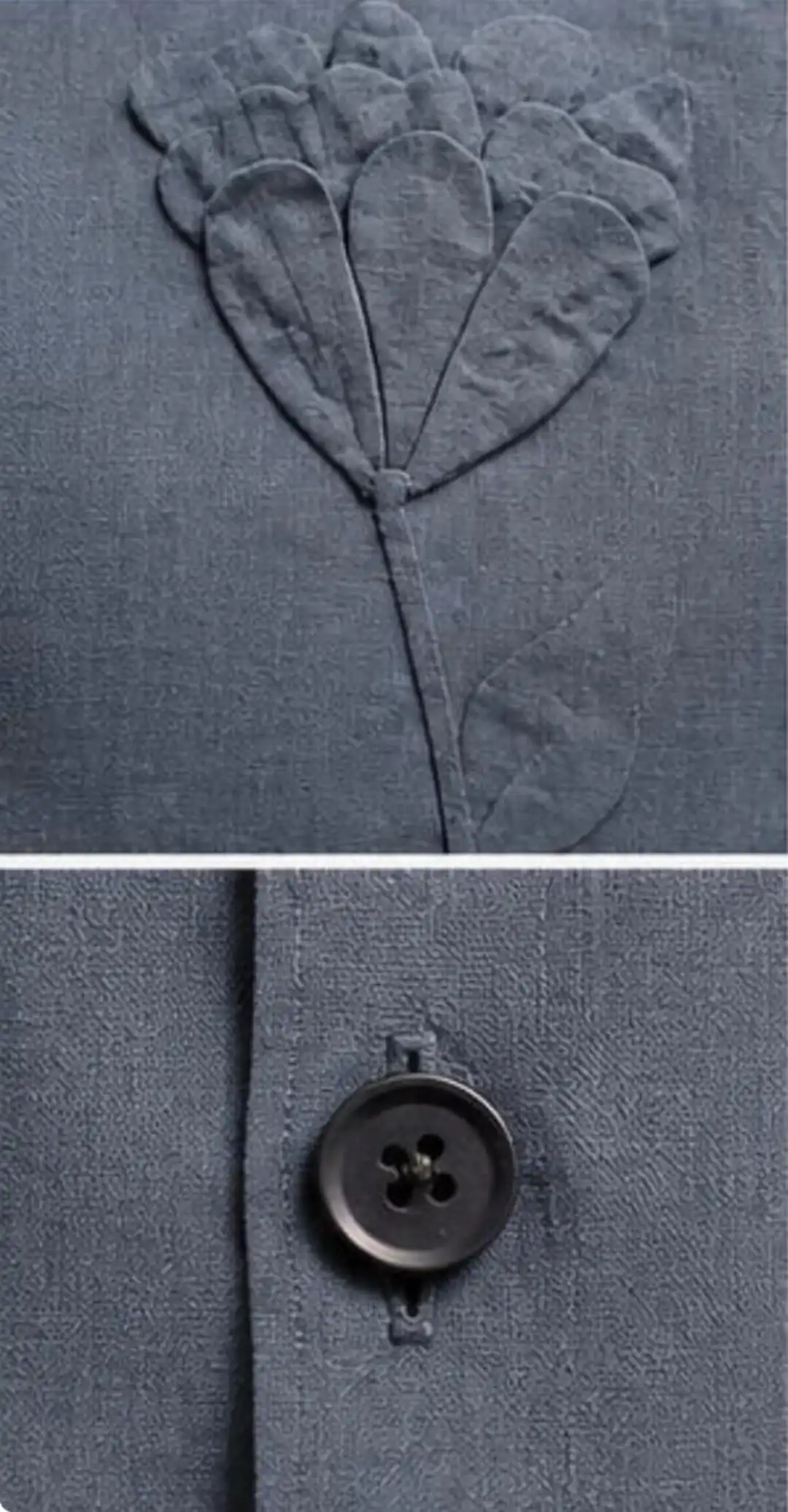 Applique flower linen shirt Embroidery detail - Image 4