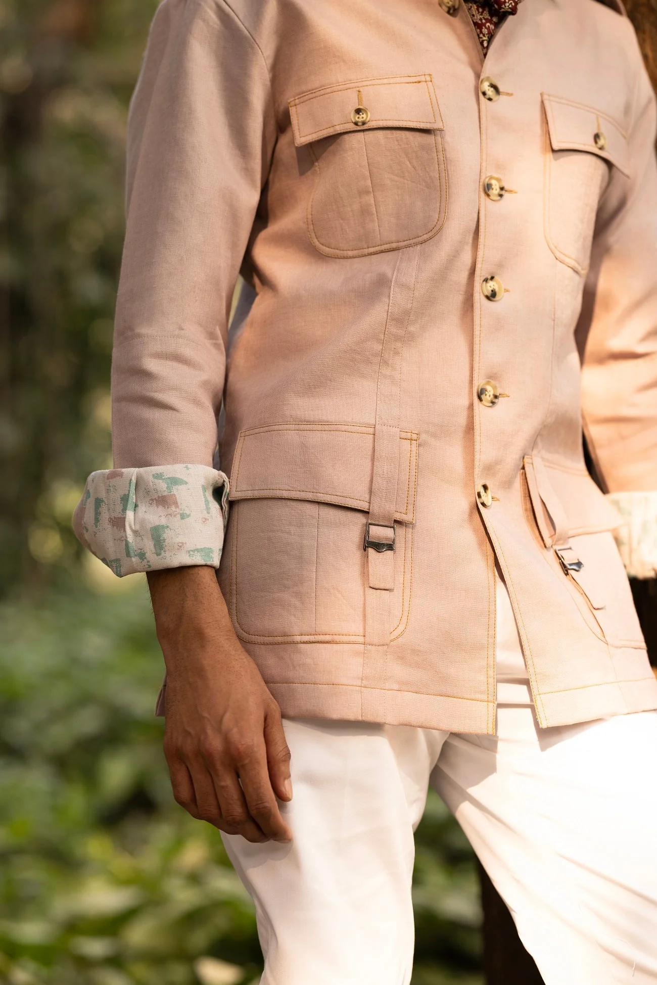 Beige Linen Safari Shirt for Men - Image 3