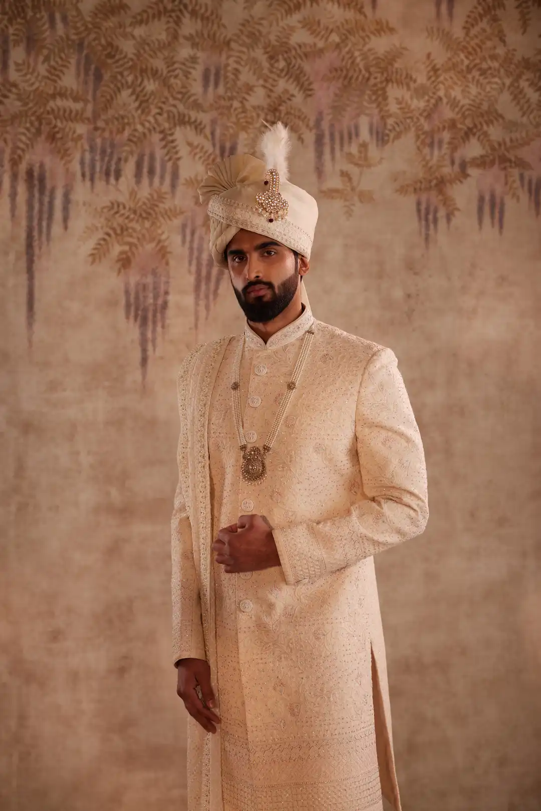 Beige Multicolour Embroidered Sherwani for Groom | Premium Wedding Sherwani - Image 6