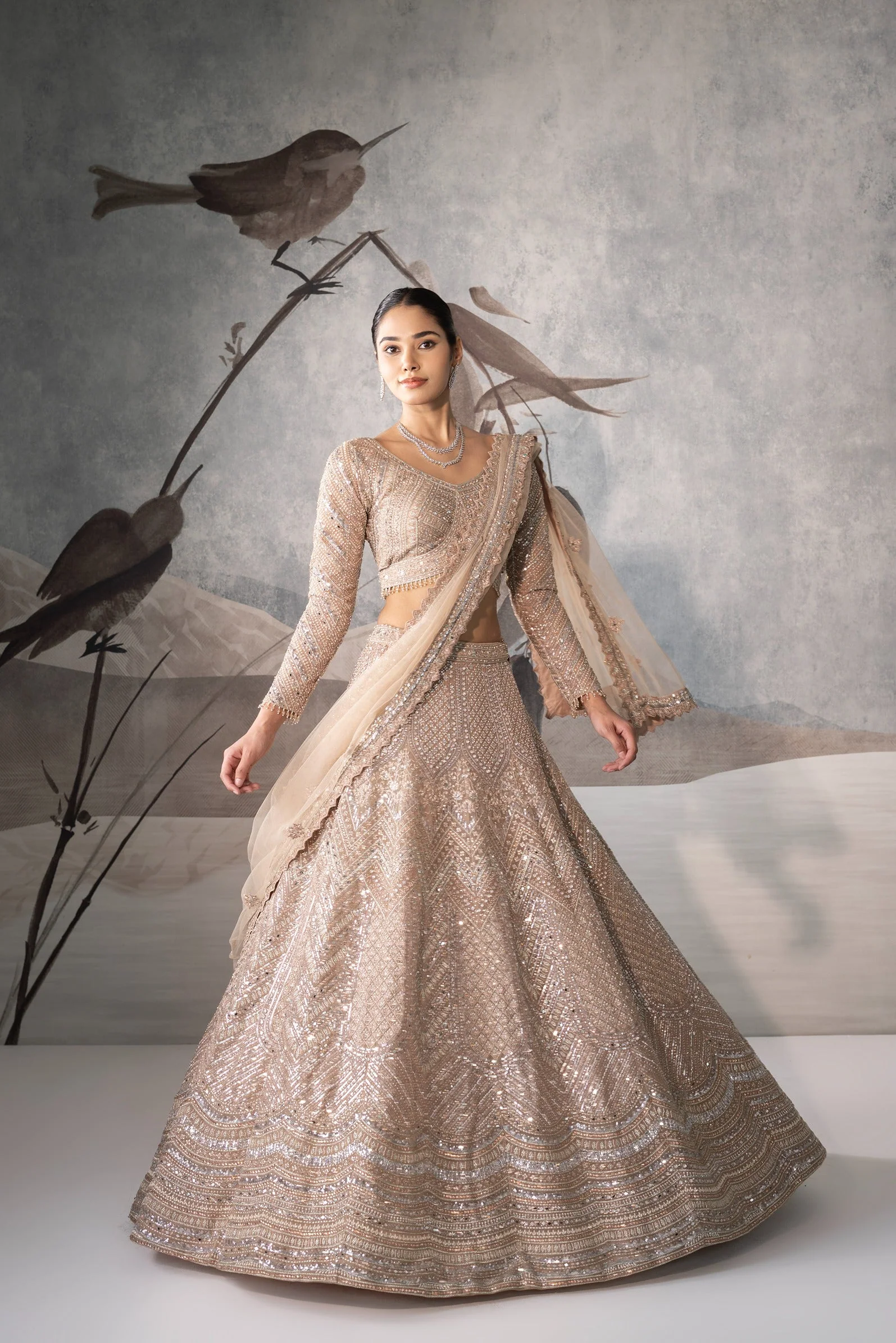 Beige Sequence Embellished Lehenga - Image 2