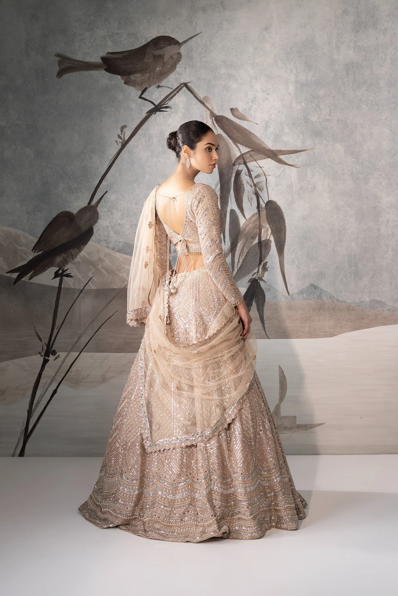 Beige Sequence Embellished Lehenga - Image 3