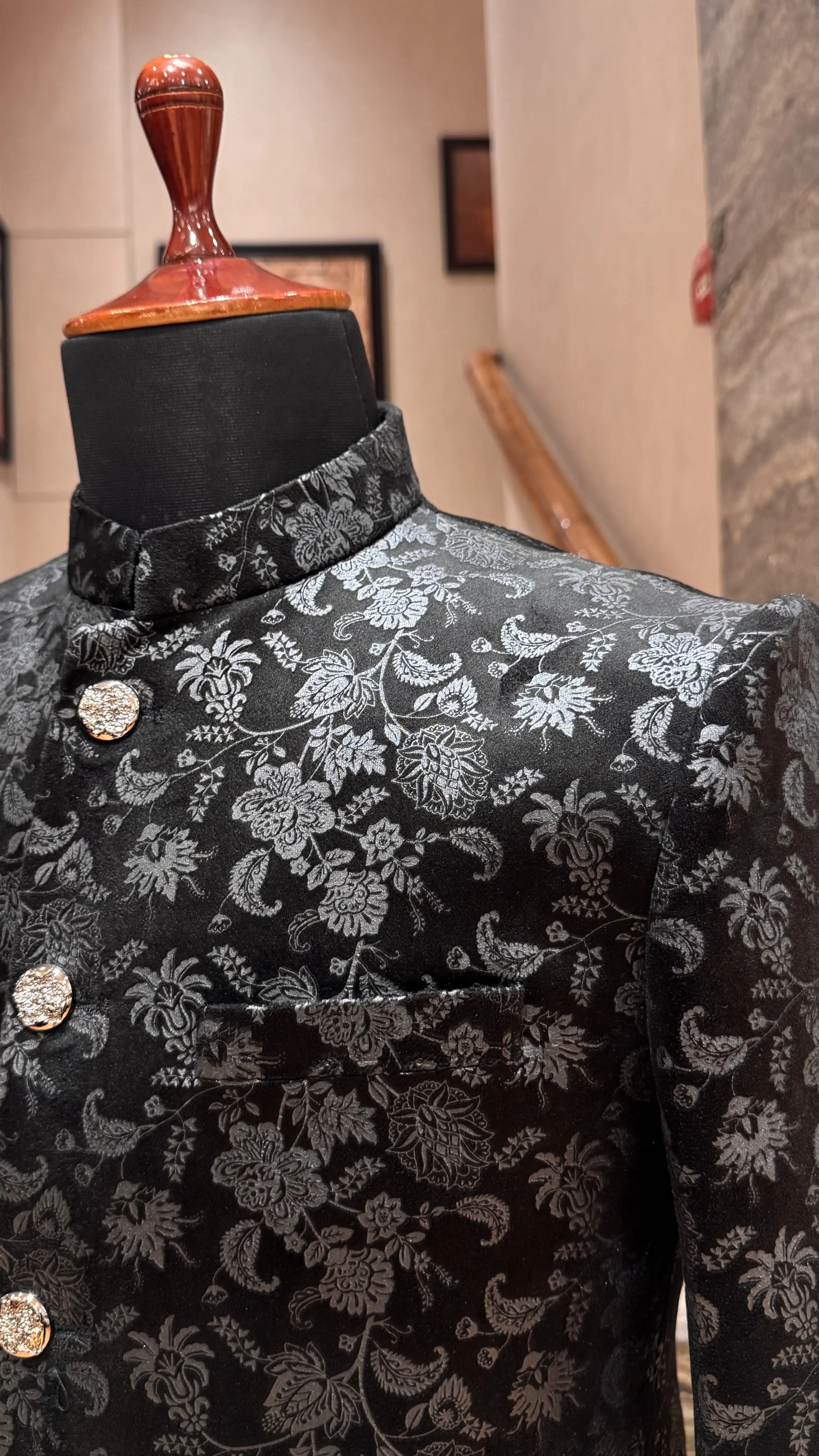 Black Bandhgala Jacket with Self Embroidery Work - Image 2