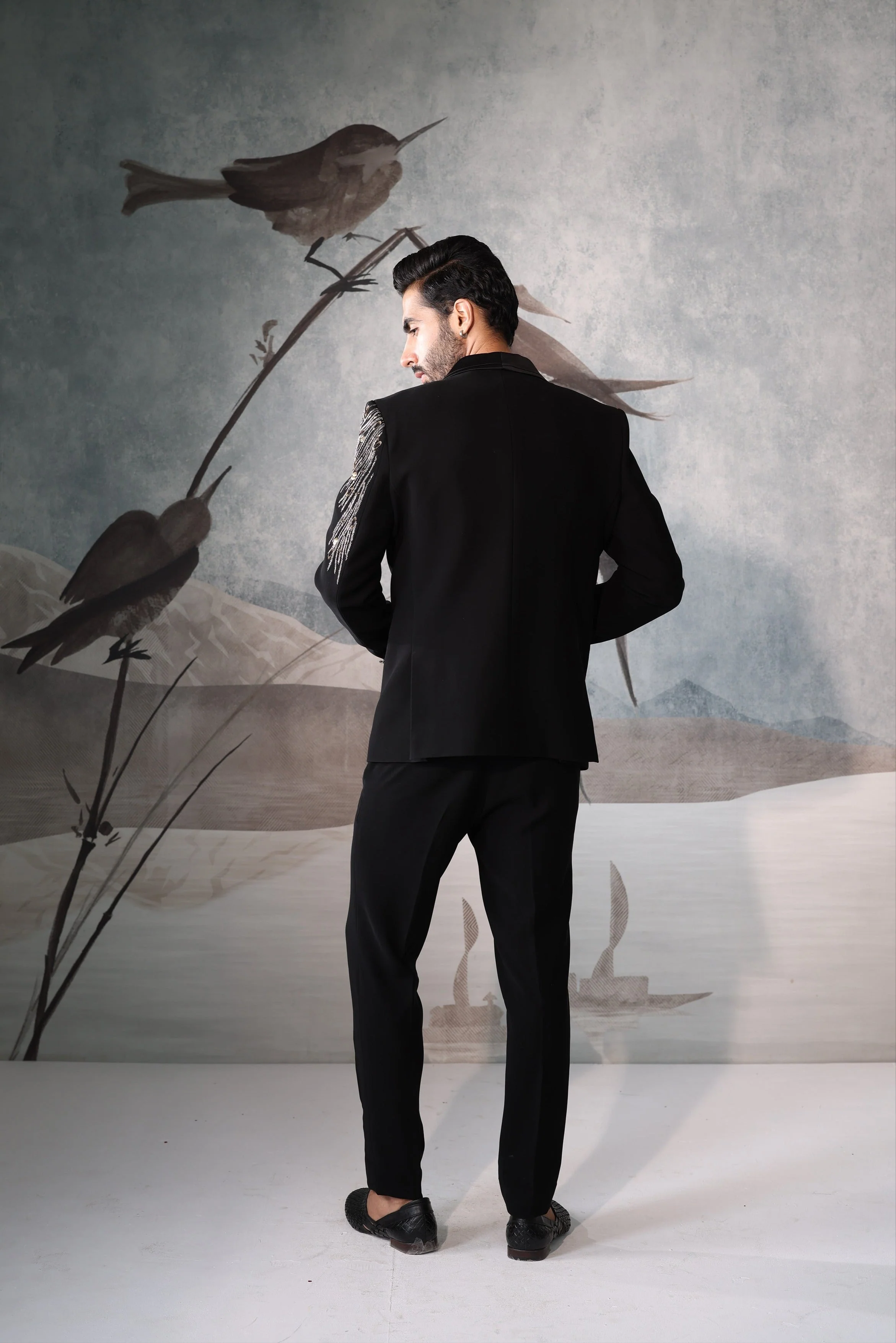 Black Embroidered Tuxedo for Men - Image 5