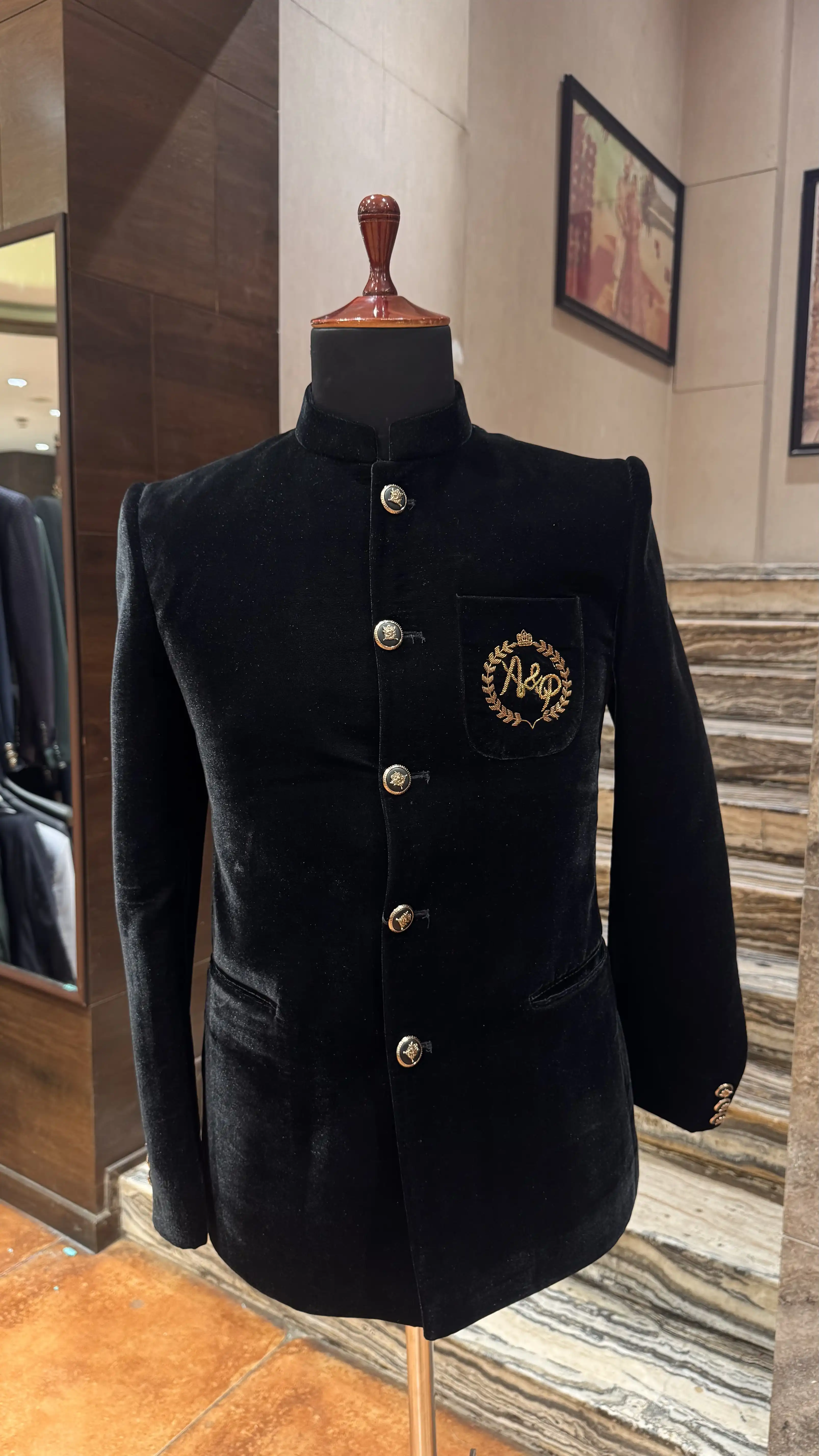 Black Gold Embroidered Bandhgala Jacket for Men