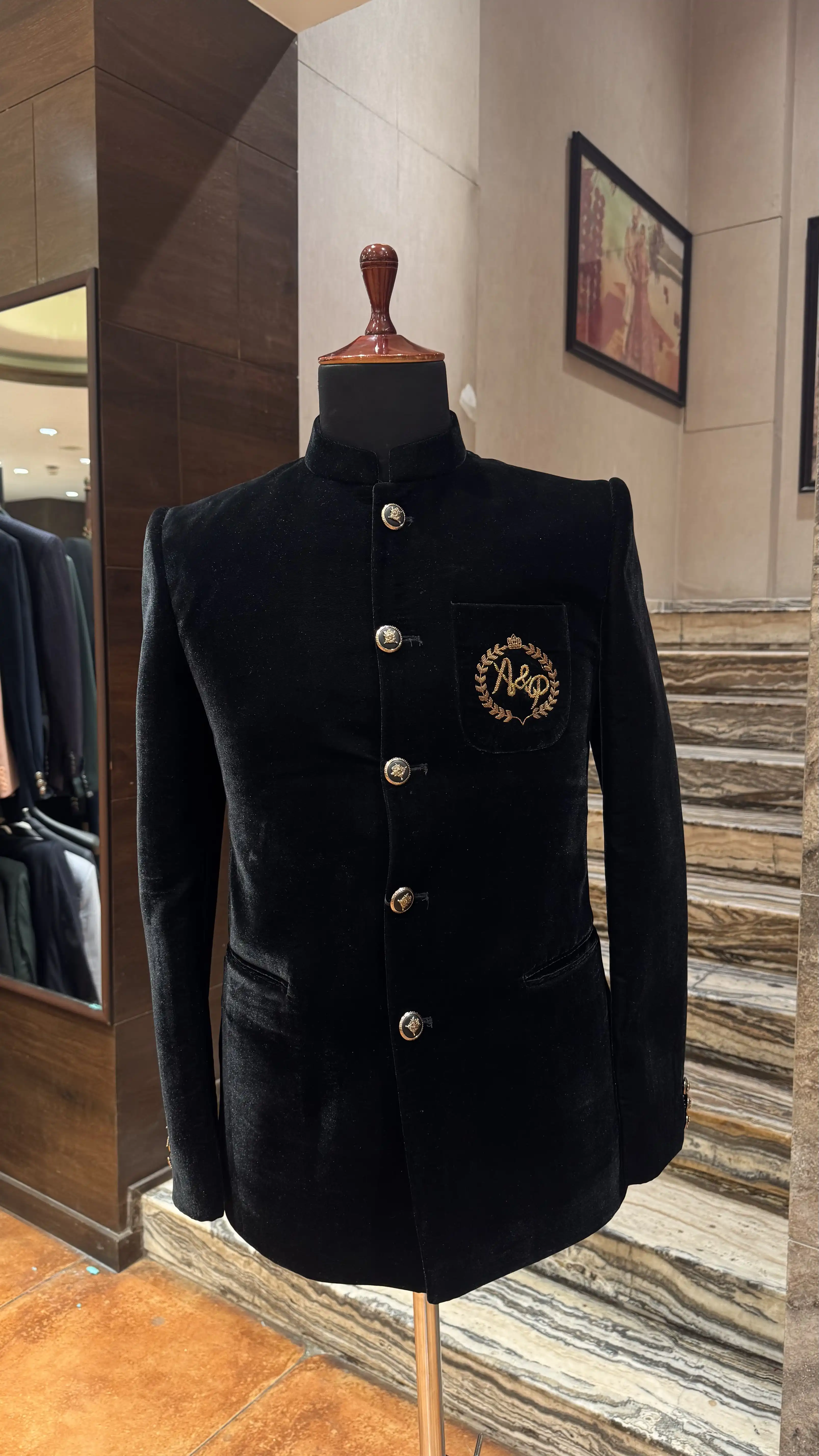 Black Gold Embroidered Bandhgala Jacket for Men - Image 2
