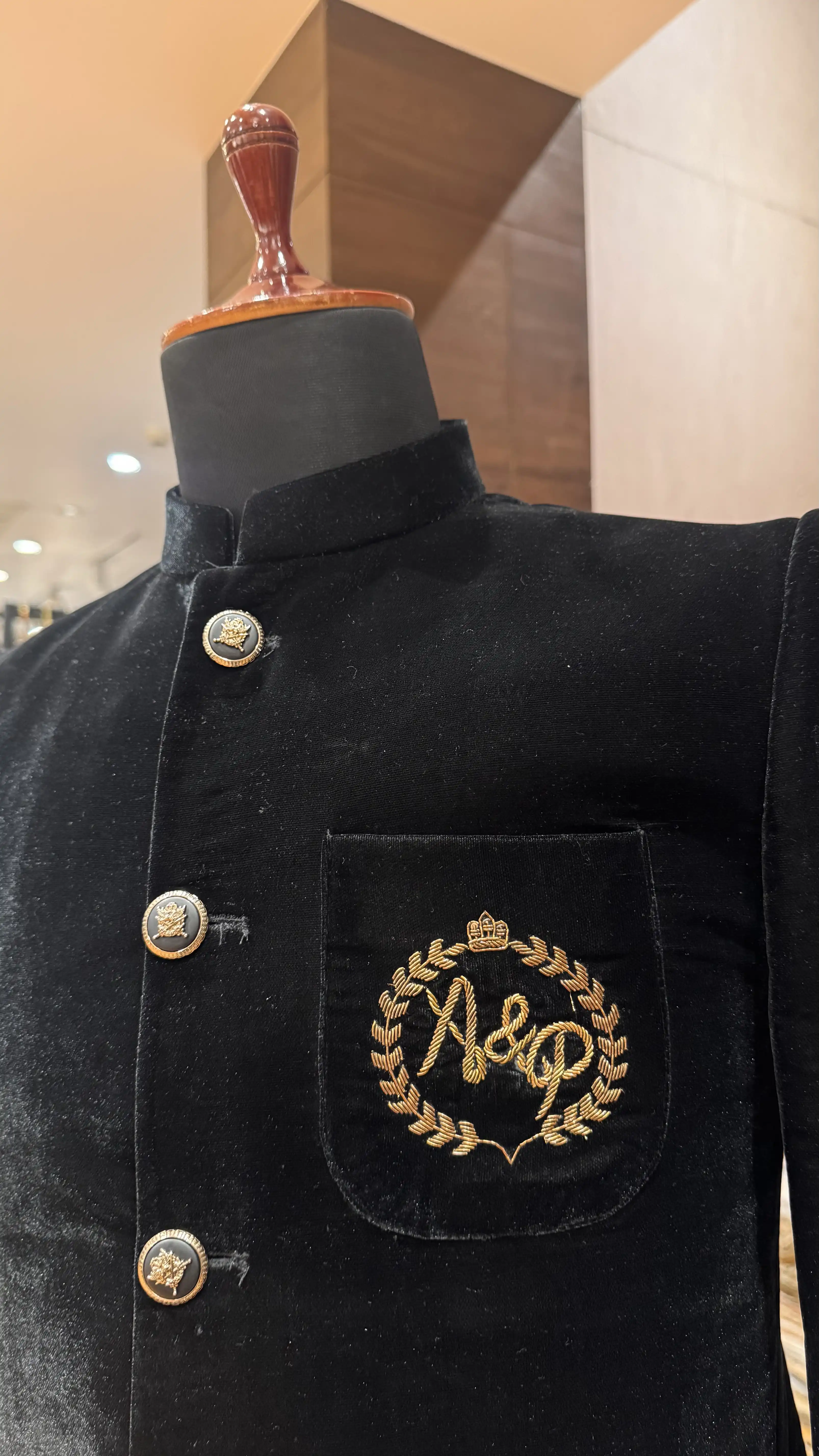 Black Gold Embroidered Bandhgala Jacket for Men - Image 3