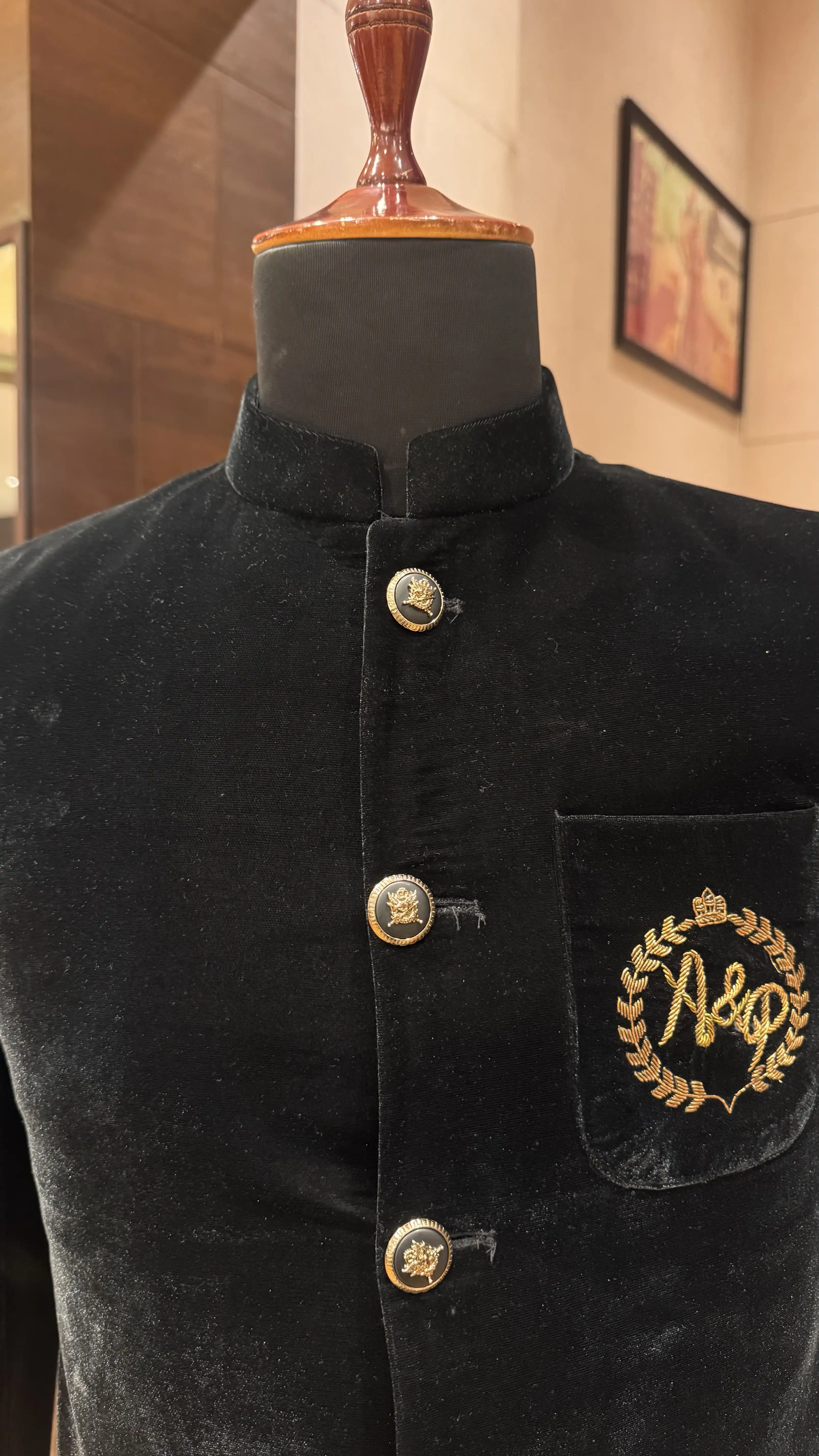 Black Gold Embroidered Bandhgala Jacket for Men - Image 4