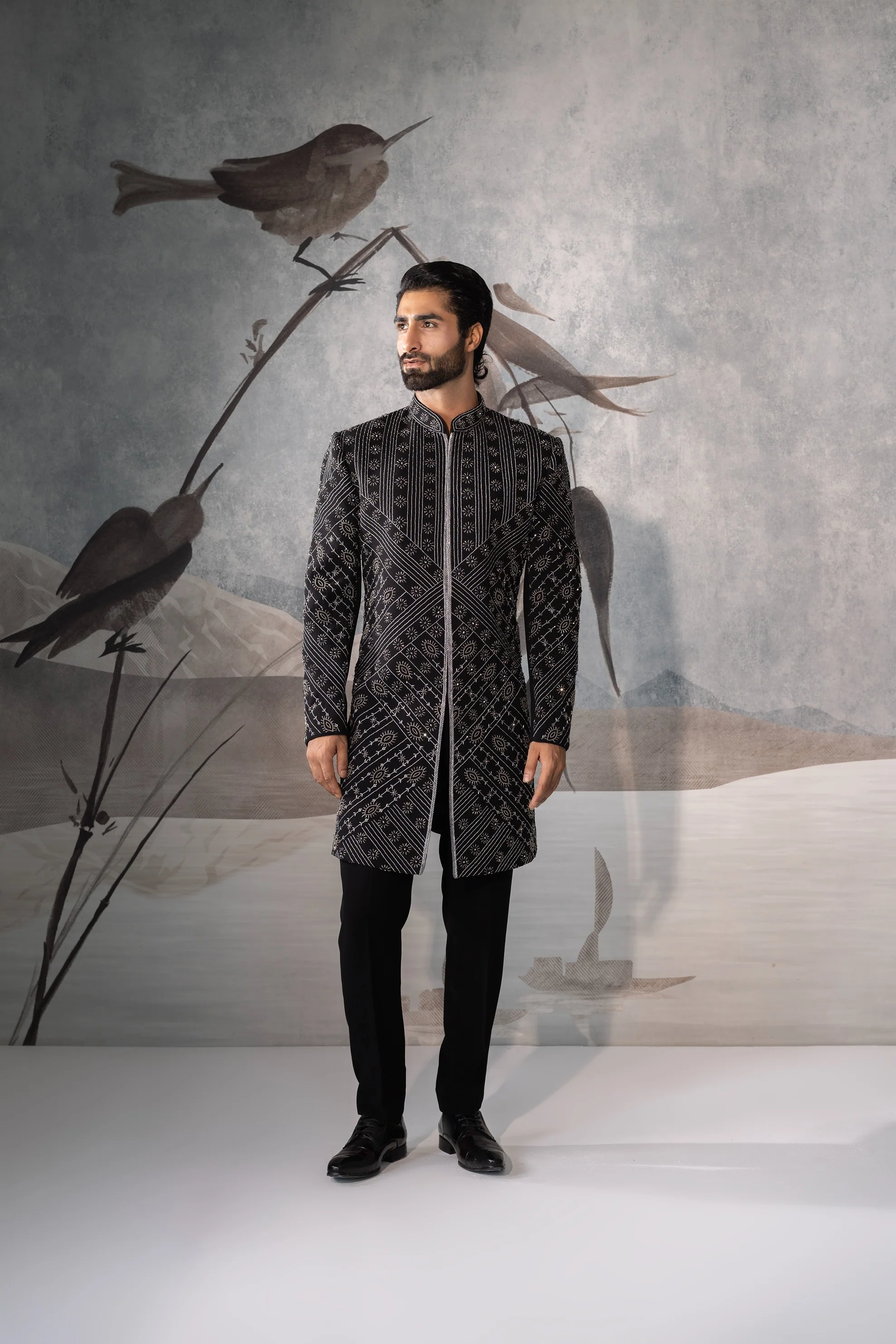 Black Embroidered Indo-Western