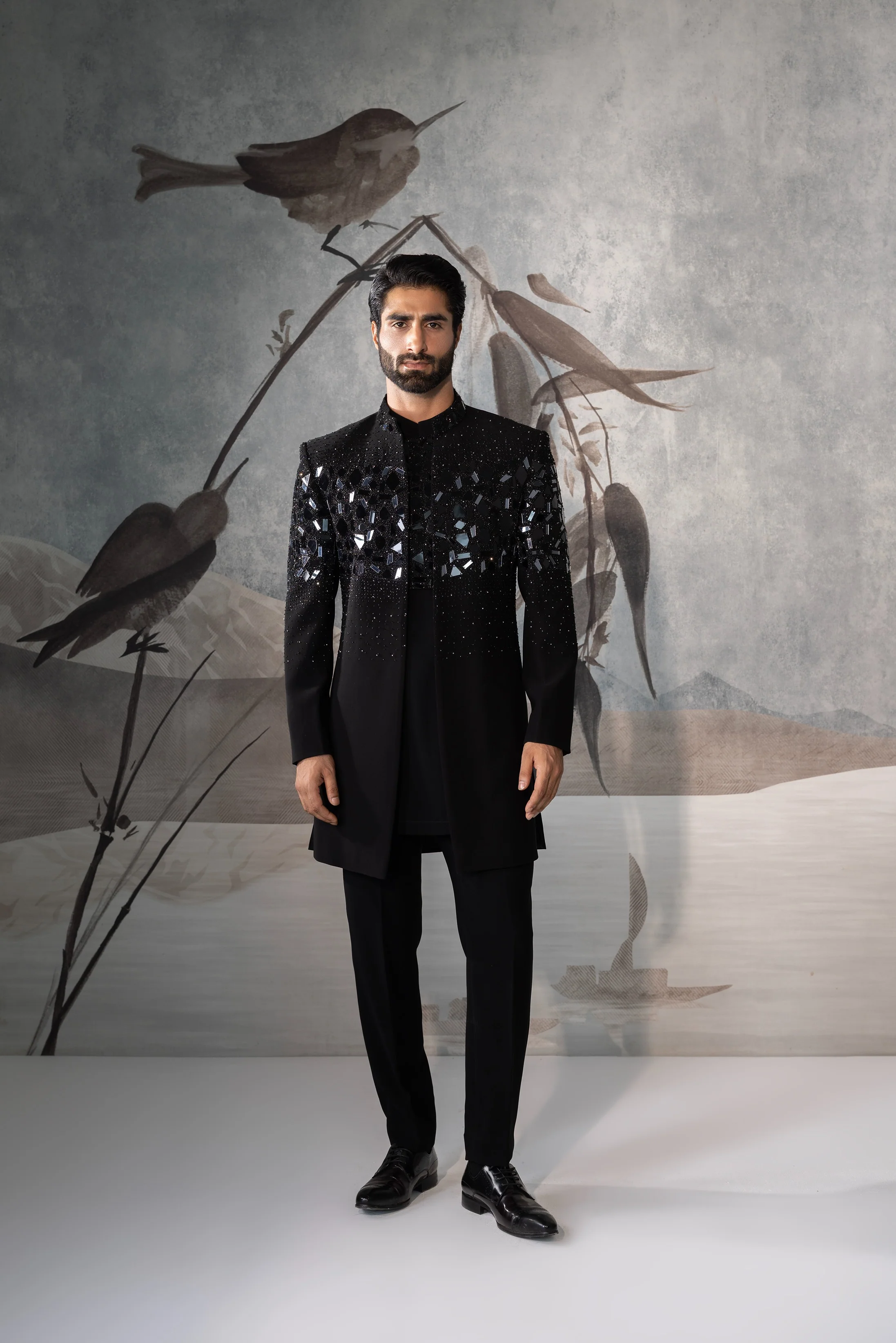 Black OPEN JACKET Indo-Western