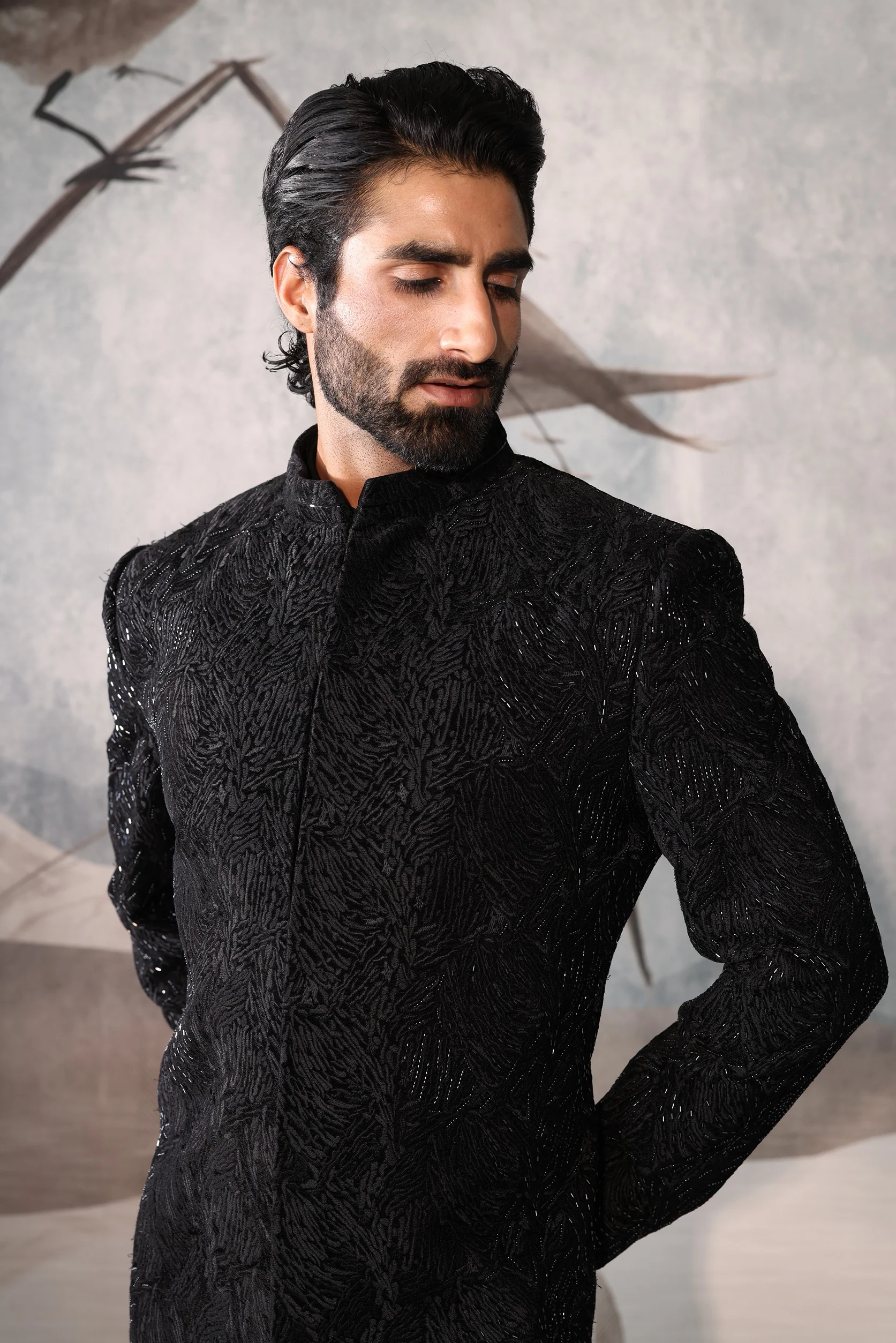 BLACK INDO WESTERN WITH REACH DESIGN