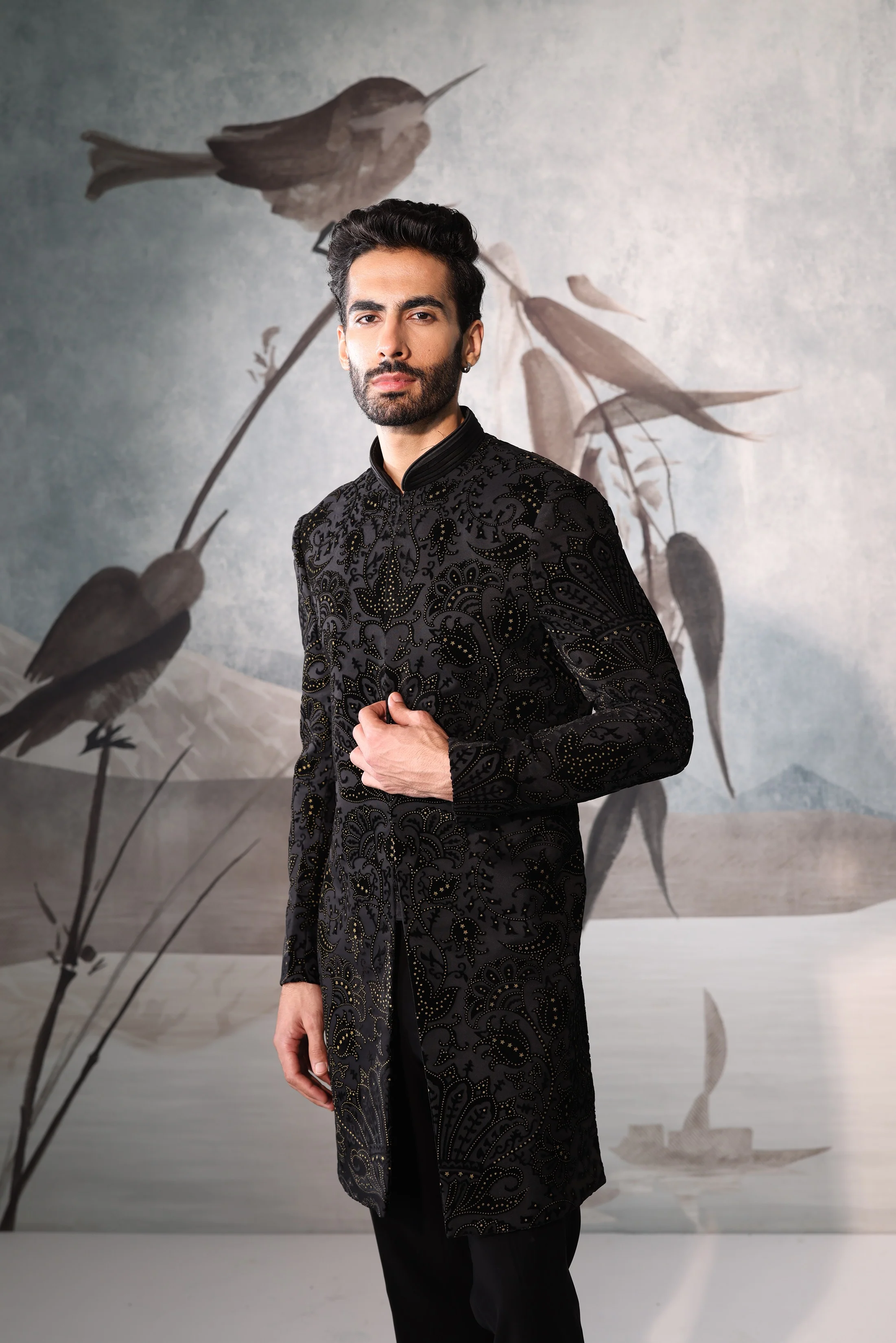 Black indowestern with full embroidery work - Image 3