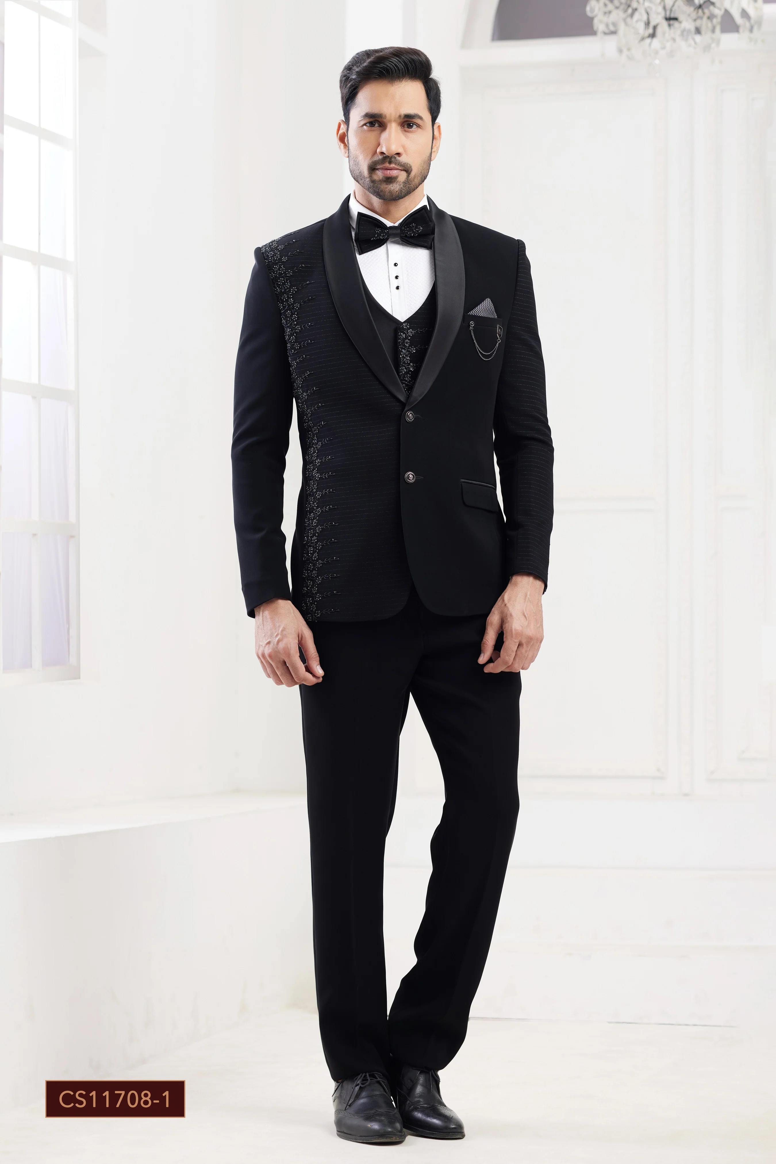 Black Men's Tuxedo with Embroidery