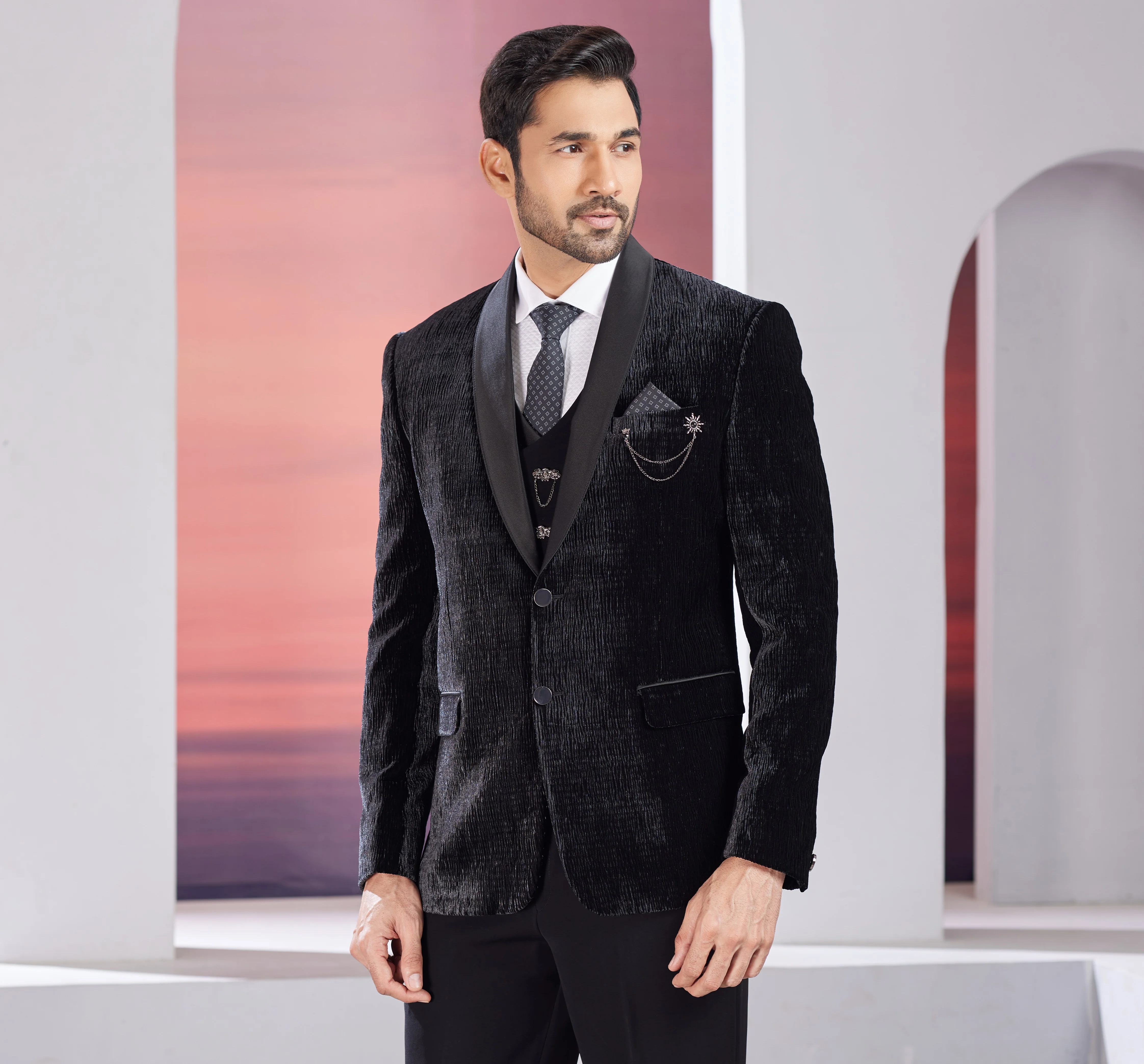 Black Men's Tuxedo with Waistcoat - Image 2