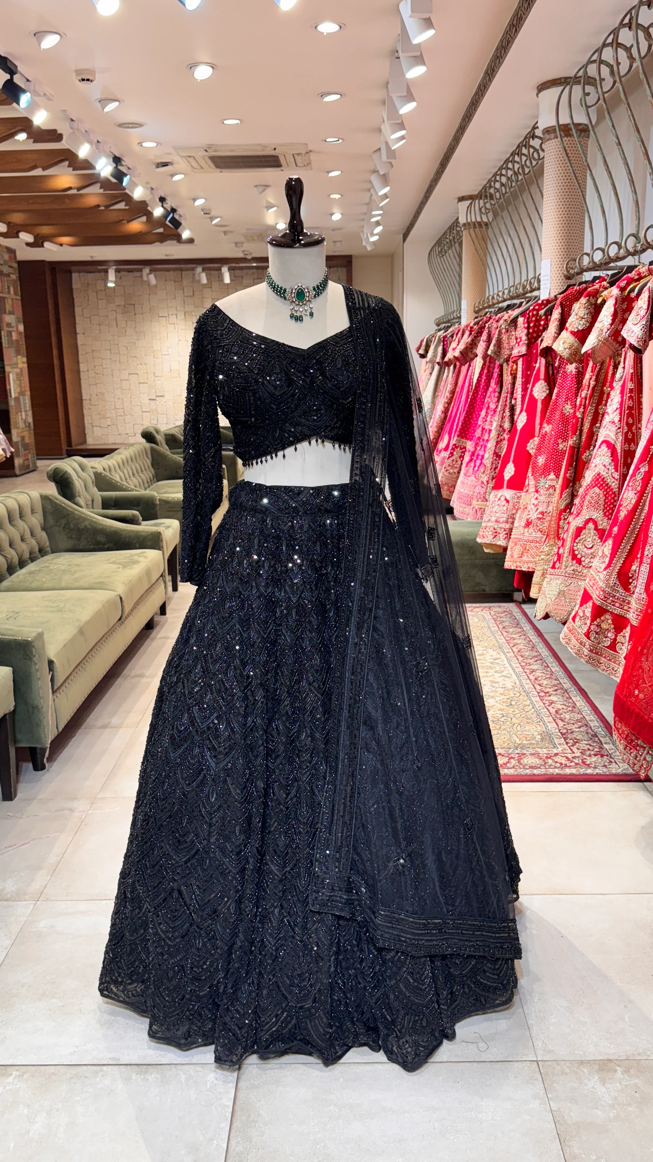 Black Net Sequin Lehenga