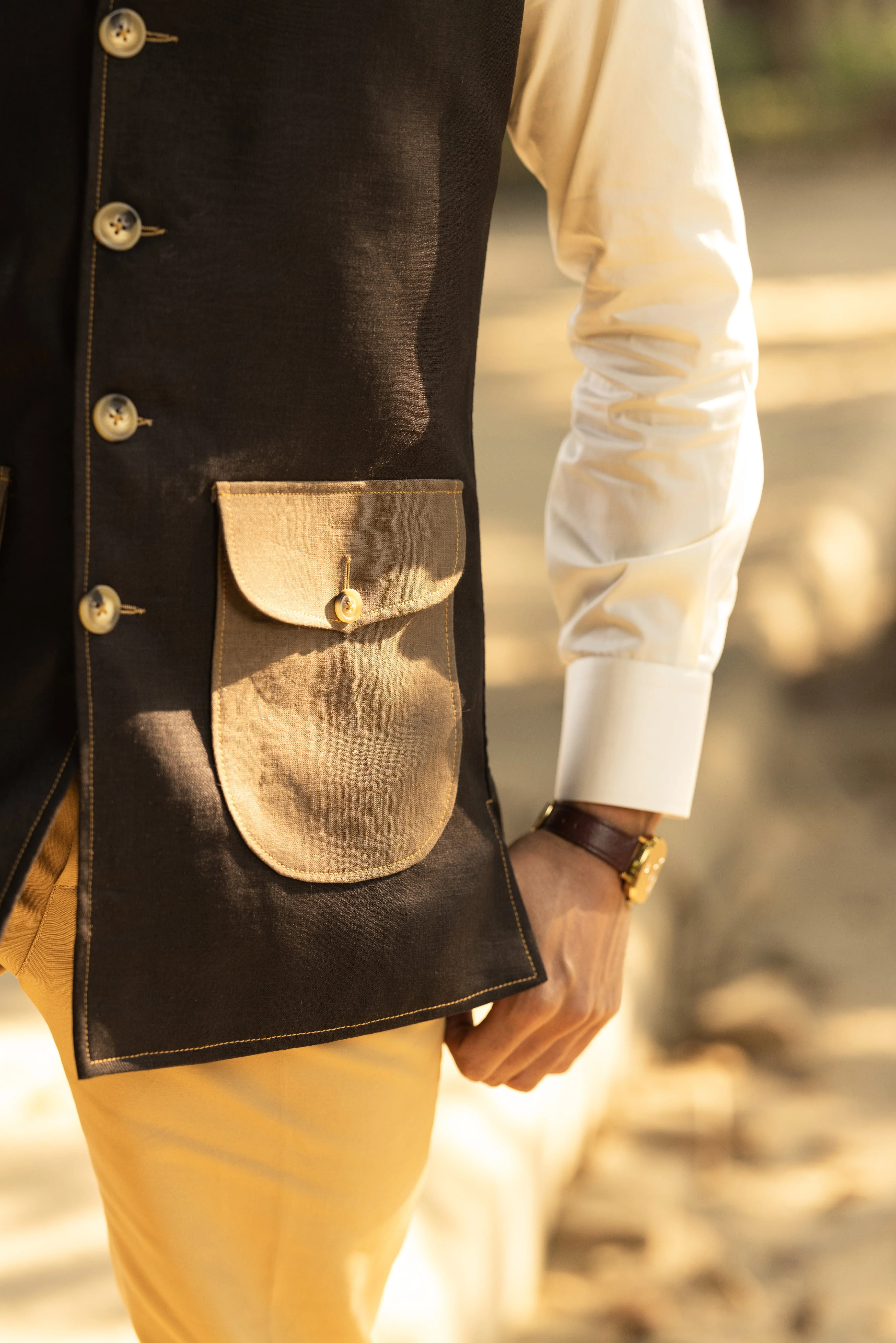 Black Sadri with Contrast Patch Pockets - Image 2