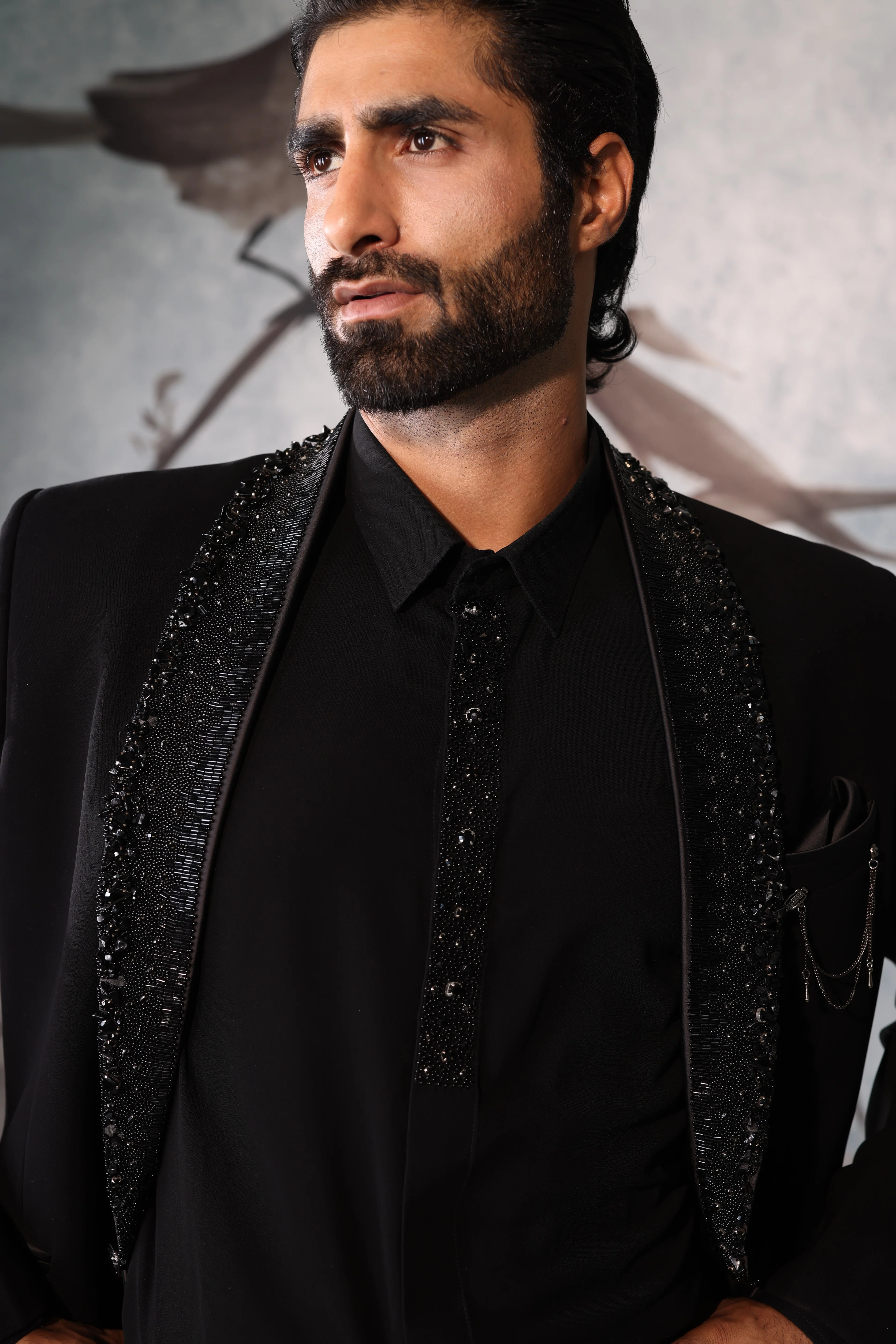 Black Tuxedo with Collar & Placket Embroidery - Image 3