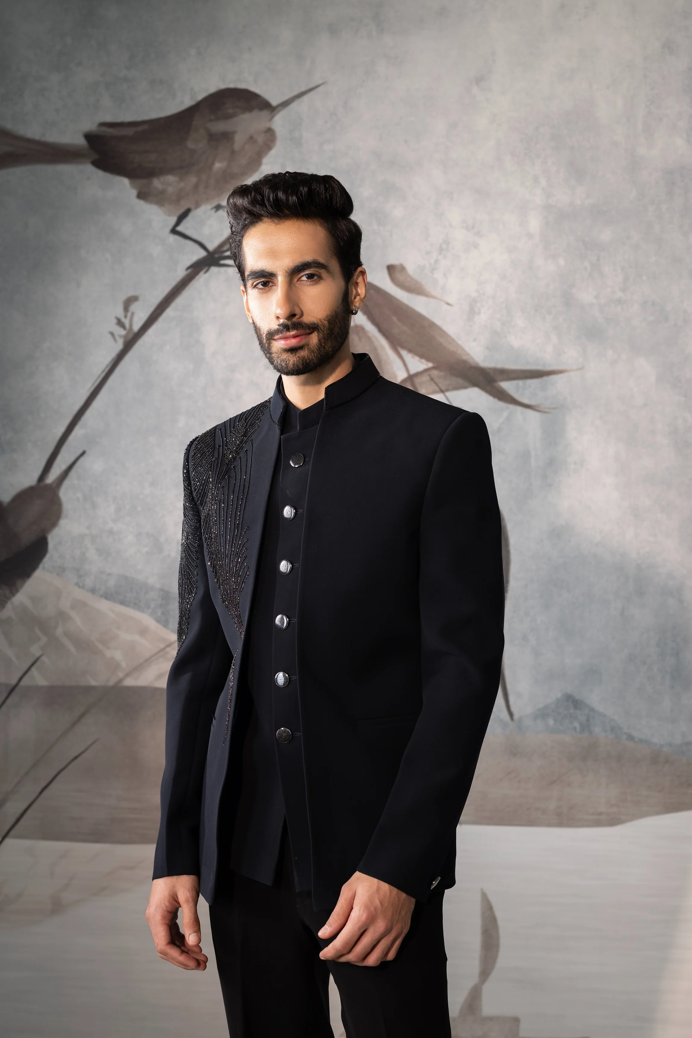 Dark Blue  double layered bandgala with one shoulder design