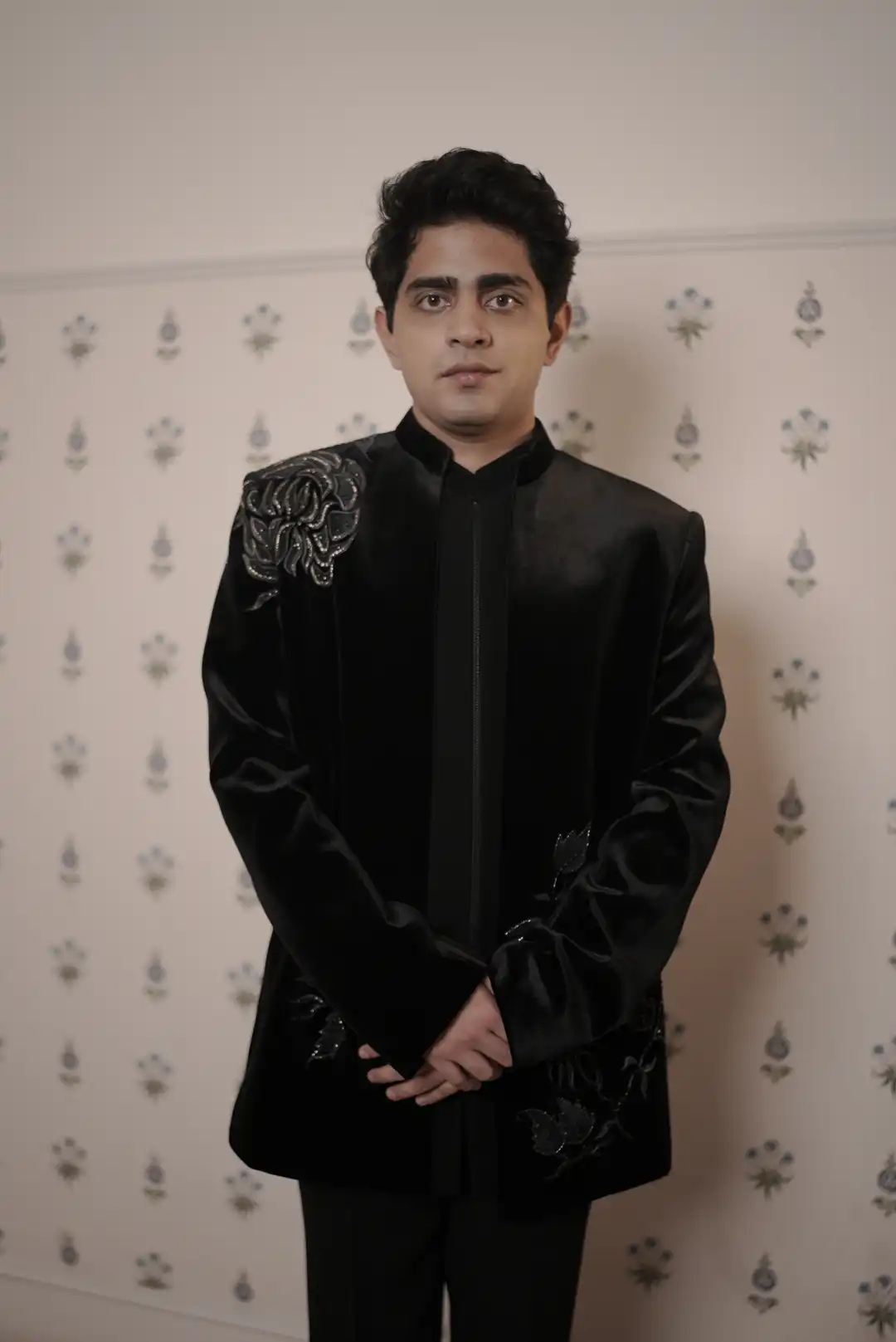 Black Velvet jacket style Indo-western with floral motifs