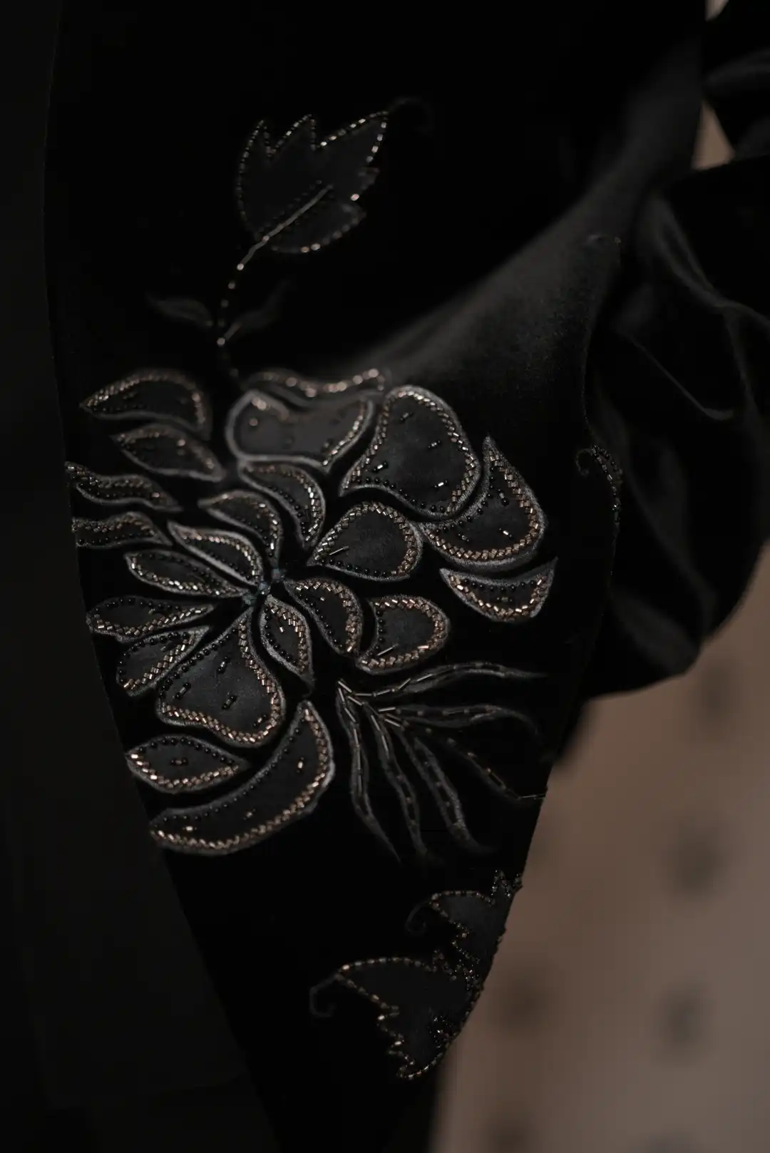Black Velvet jacket style Indo-western with floral motifs - Image 2