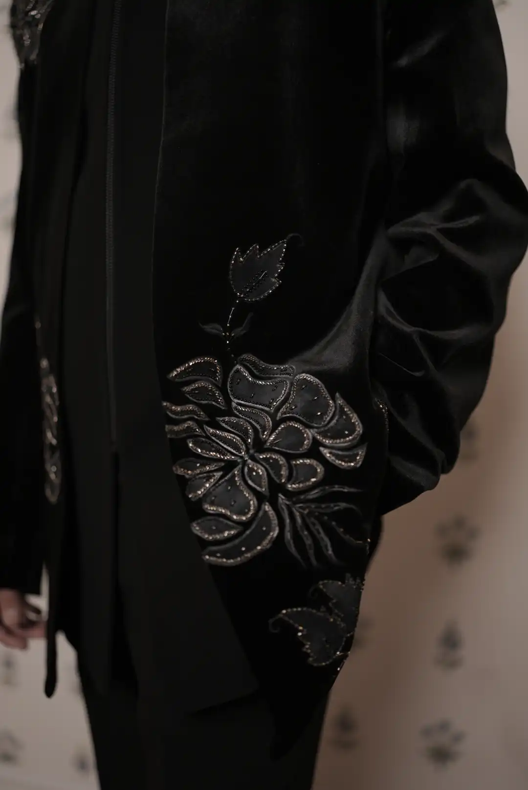 Black Velvet jacket style Indo-western with floral motifs - Image 3