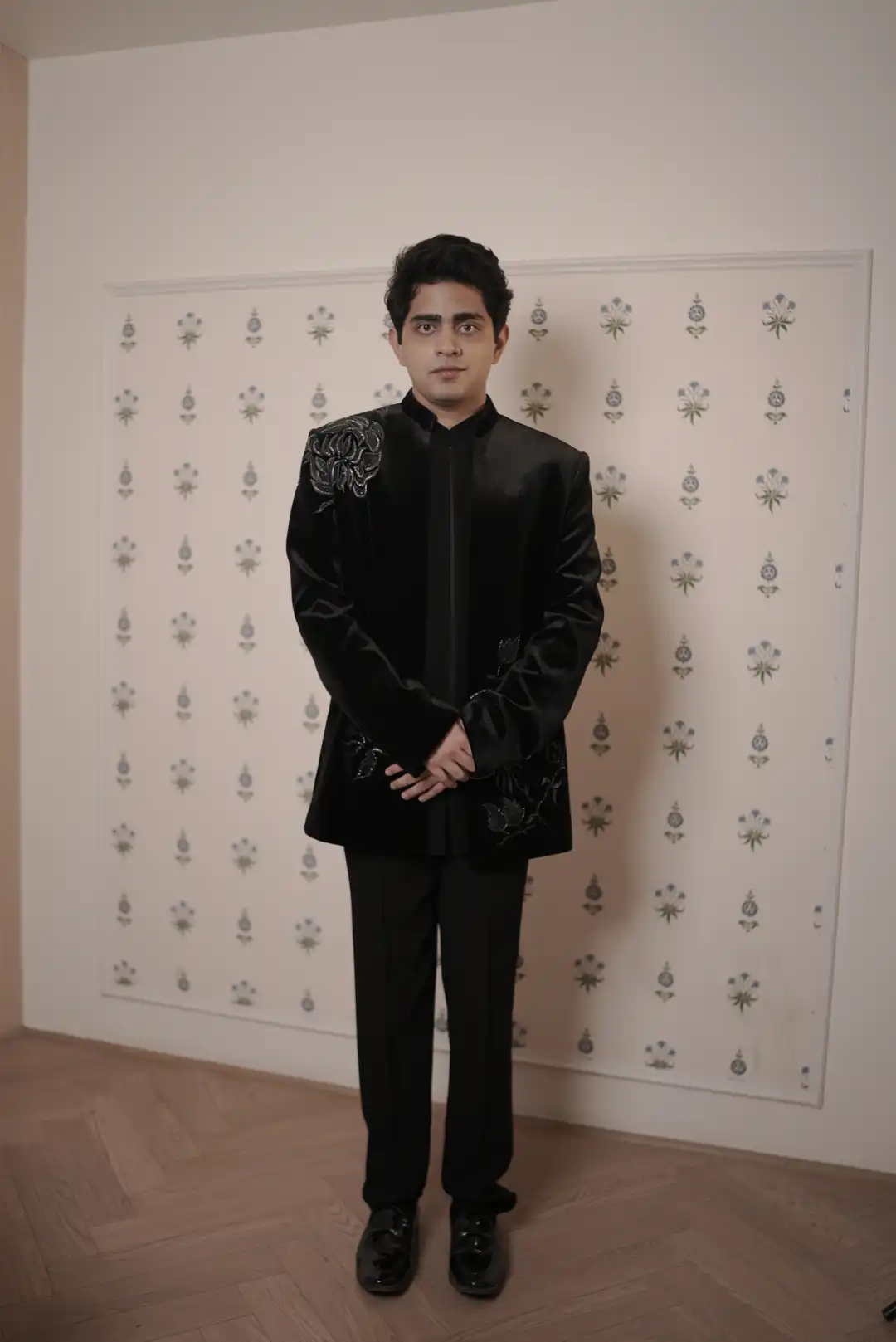 Black Velvet jacket style Indo-western with floral motifs - Image 4