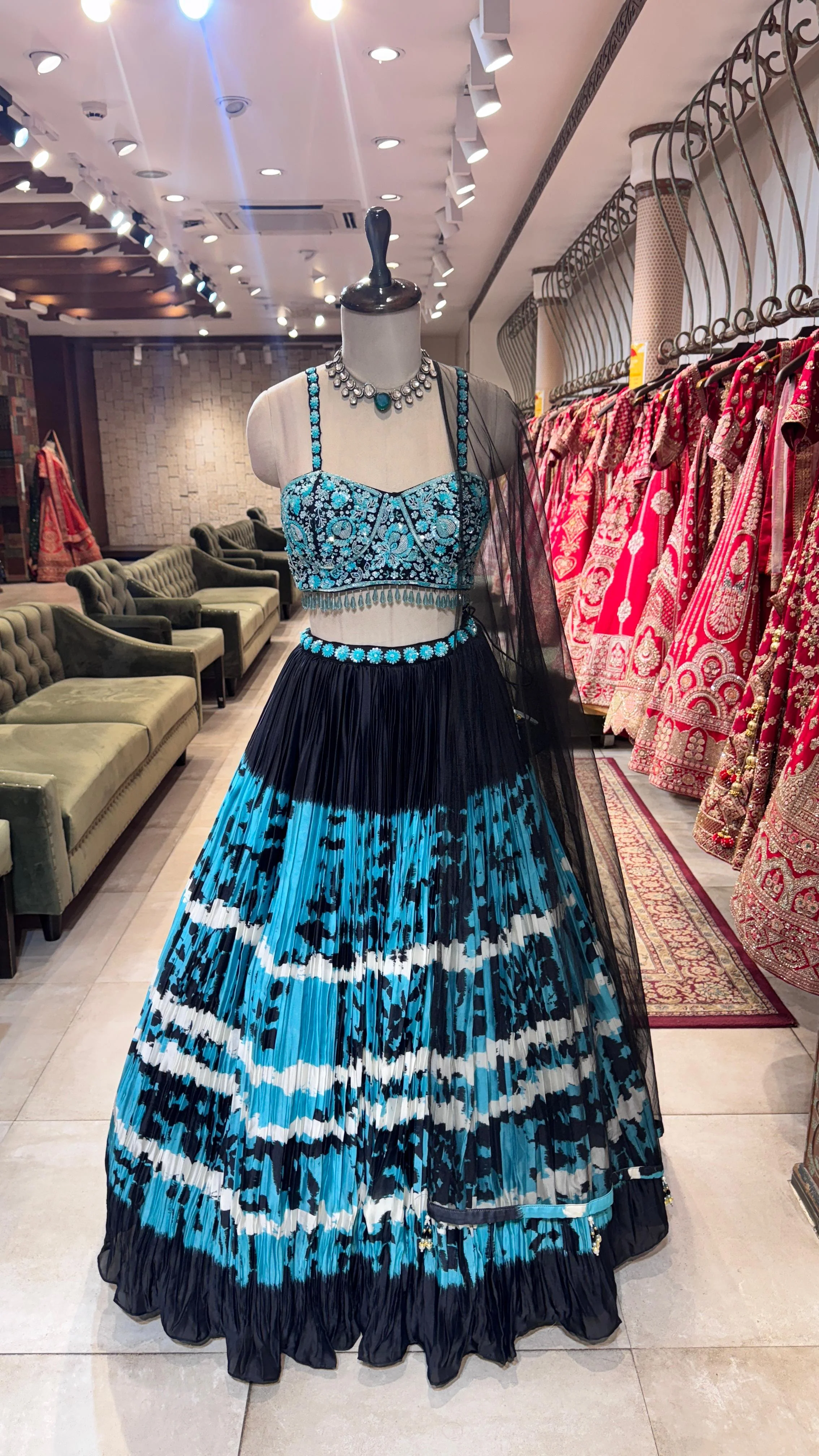 Midnight Teal Embroidered Lehenga