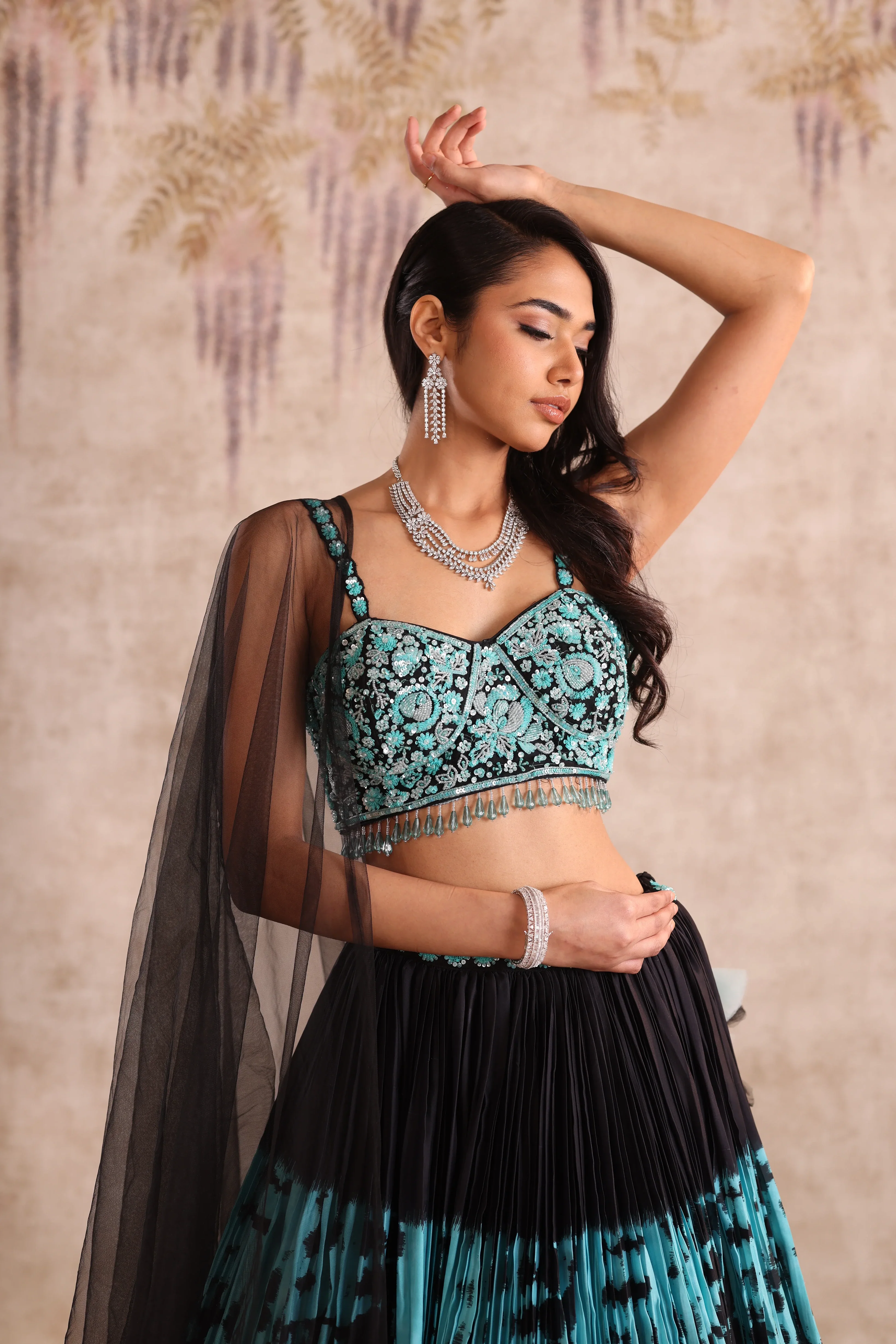 Blue & Black Tie-Dye Festive Lehenga - Image 2