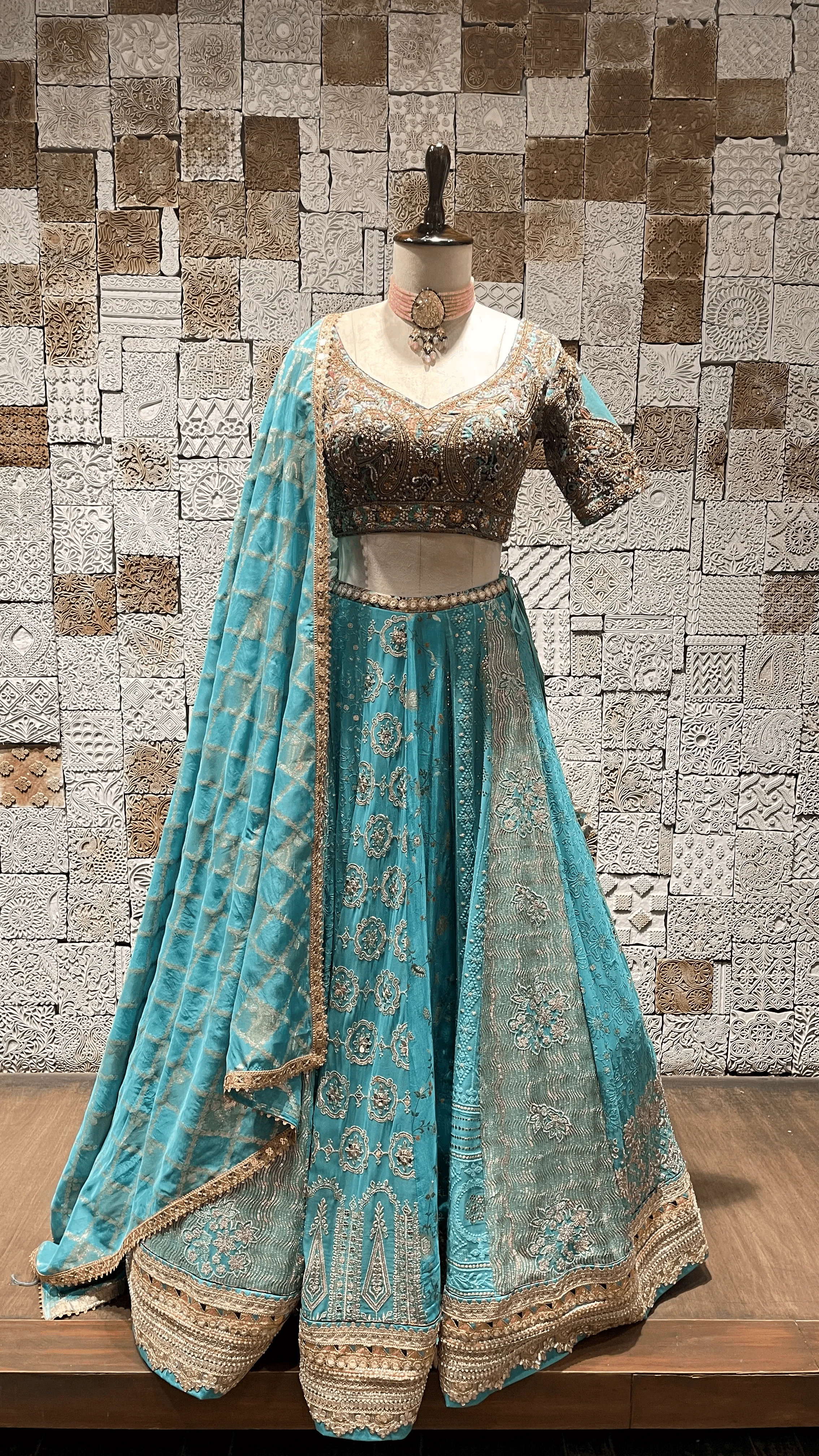 Blue Silk Lehenga with Threadwork, Sequins & Banarsi Jaal Dupatta