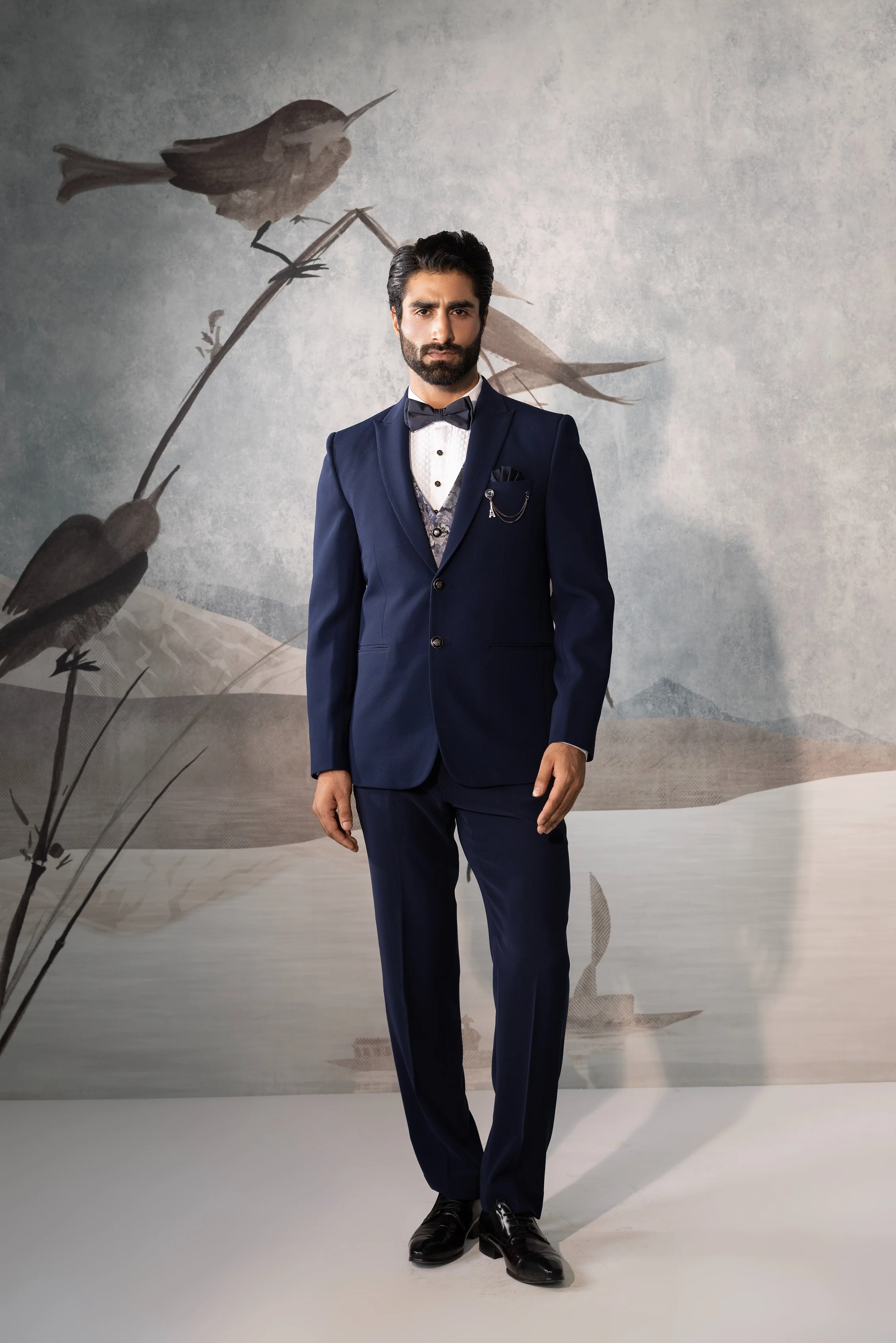 Blue Formal Suit with Printed Waistcoat for Men - Image 4