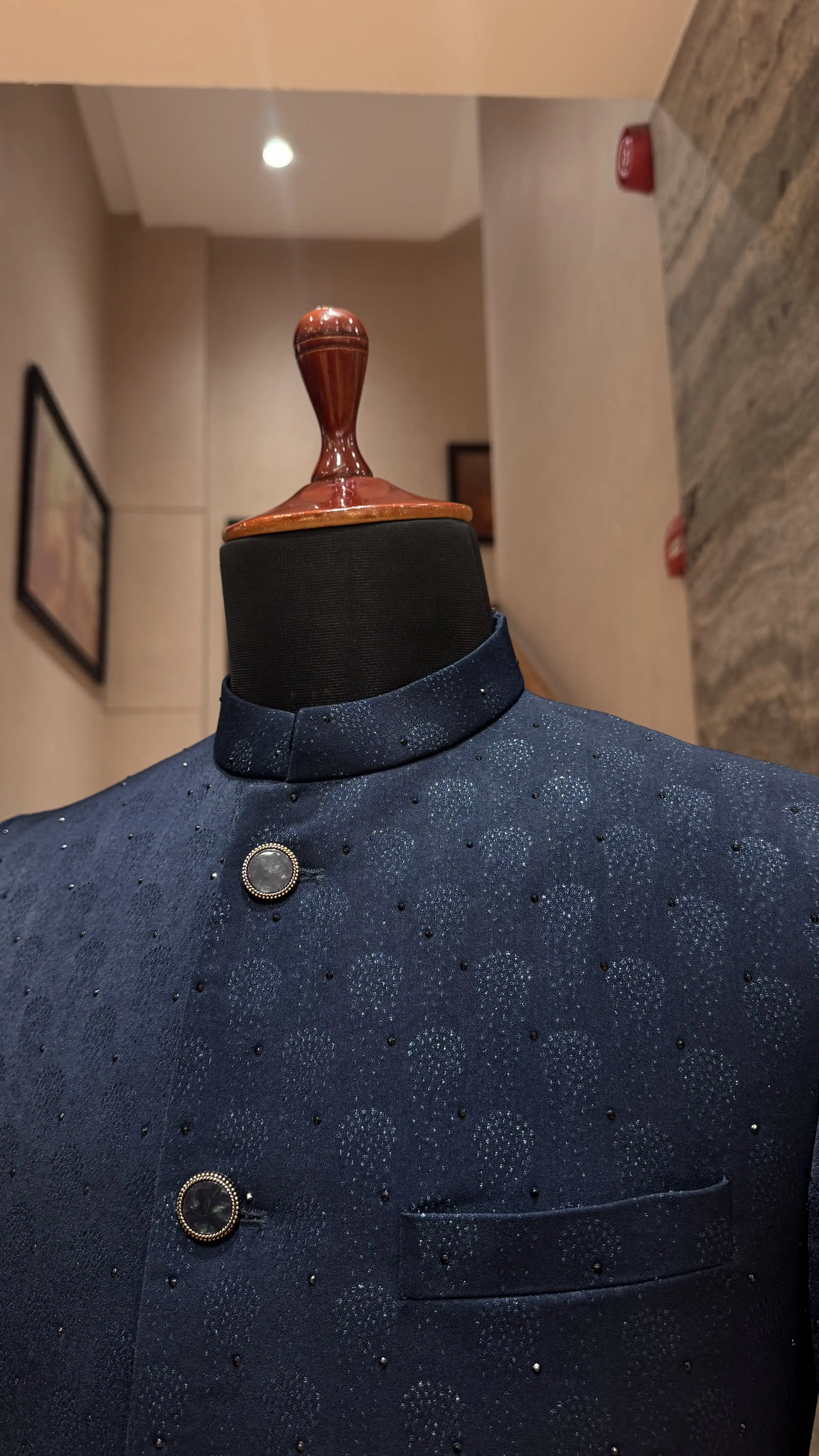 Blue Self Work Bandhgala Jacket - Image 2