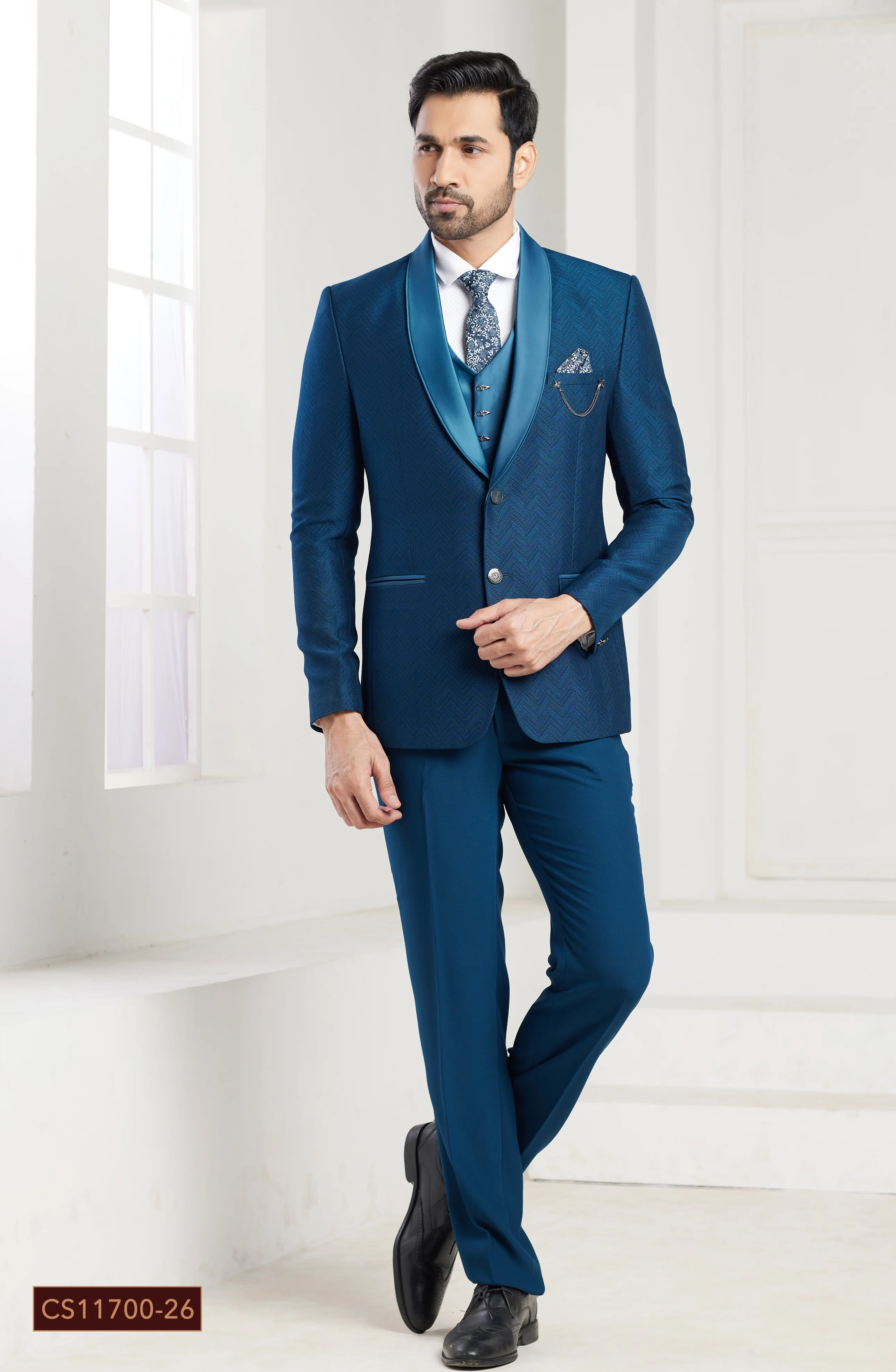 Blue Textured Men's Tuxedo