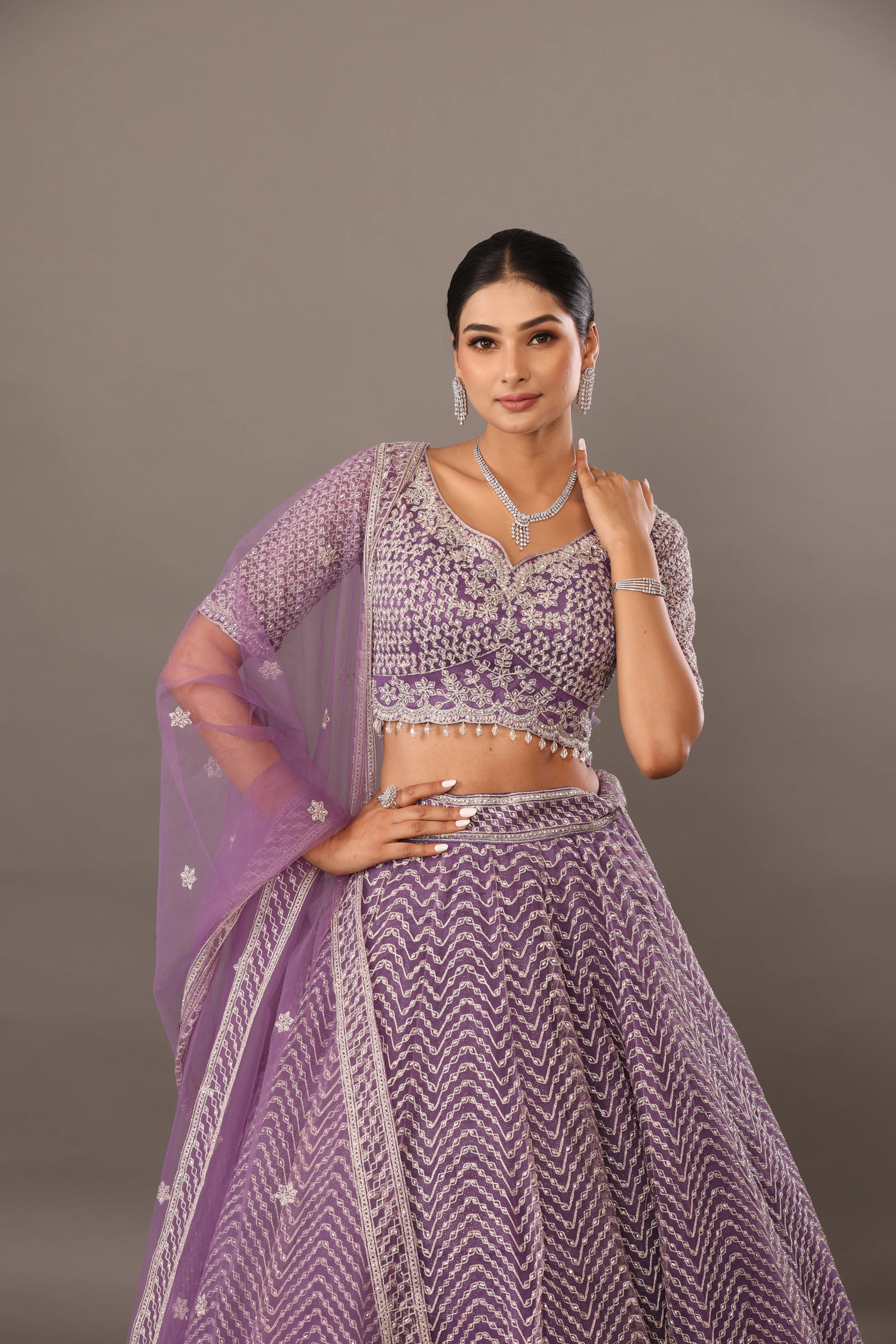 Lilac Net Lehenga with Embellishments - Image 2