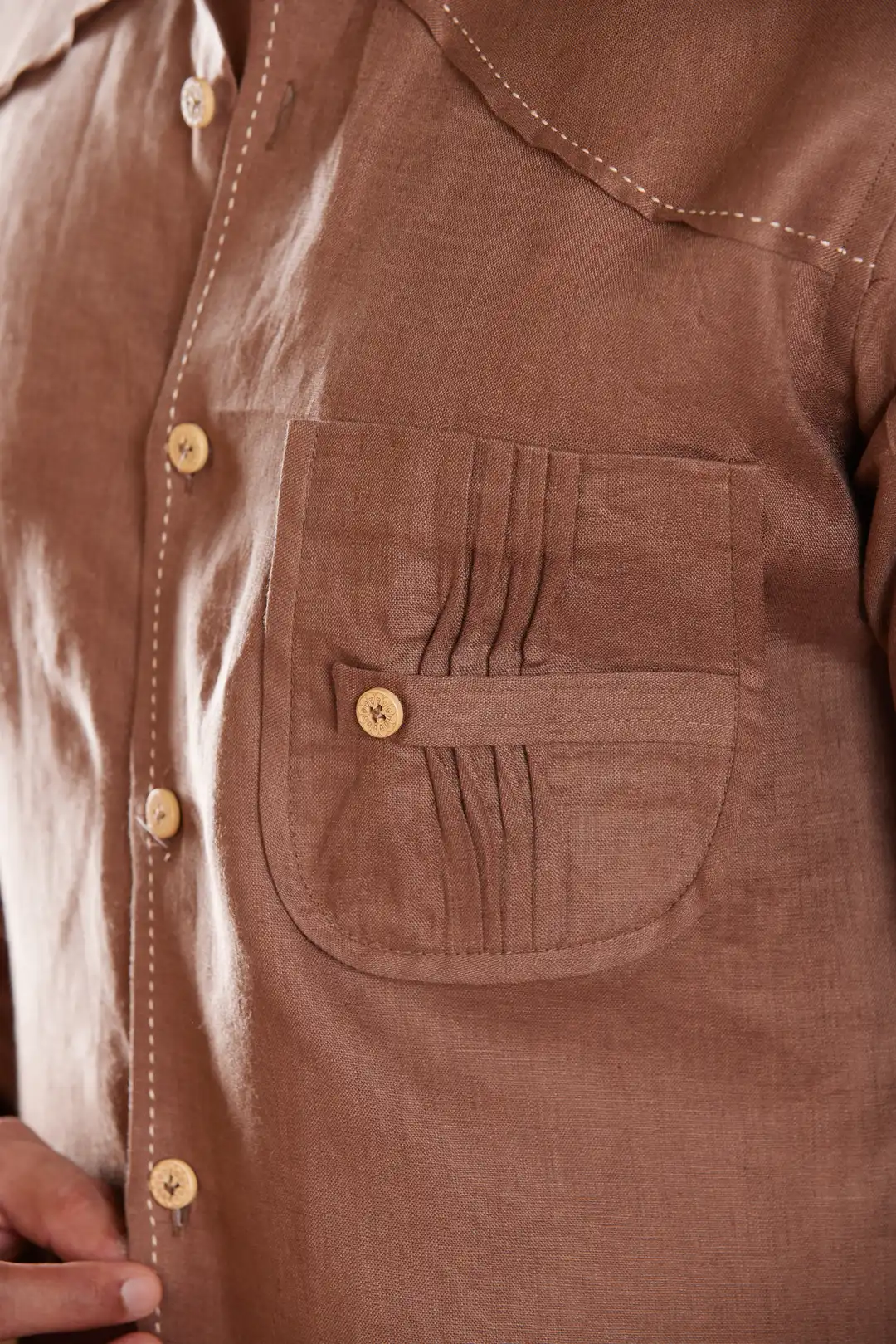 Classic Brown Linen Shirt with pocket detailing - Image 3