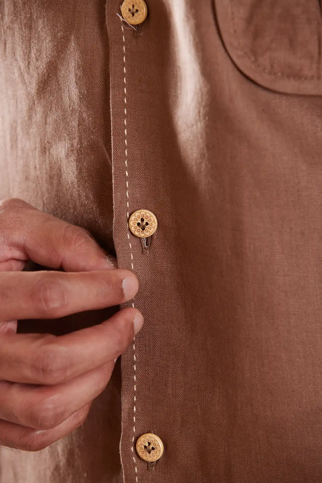 Classic Brown Linen Shirt with pocket detailing - Image 4
