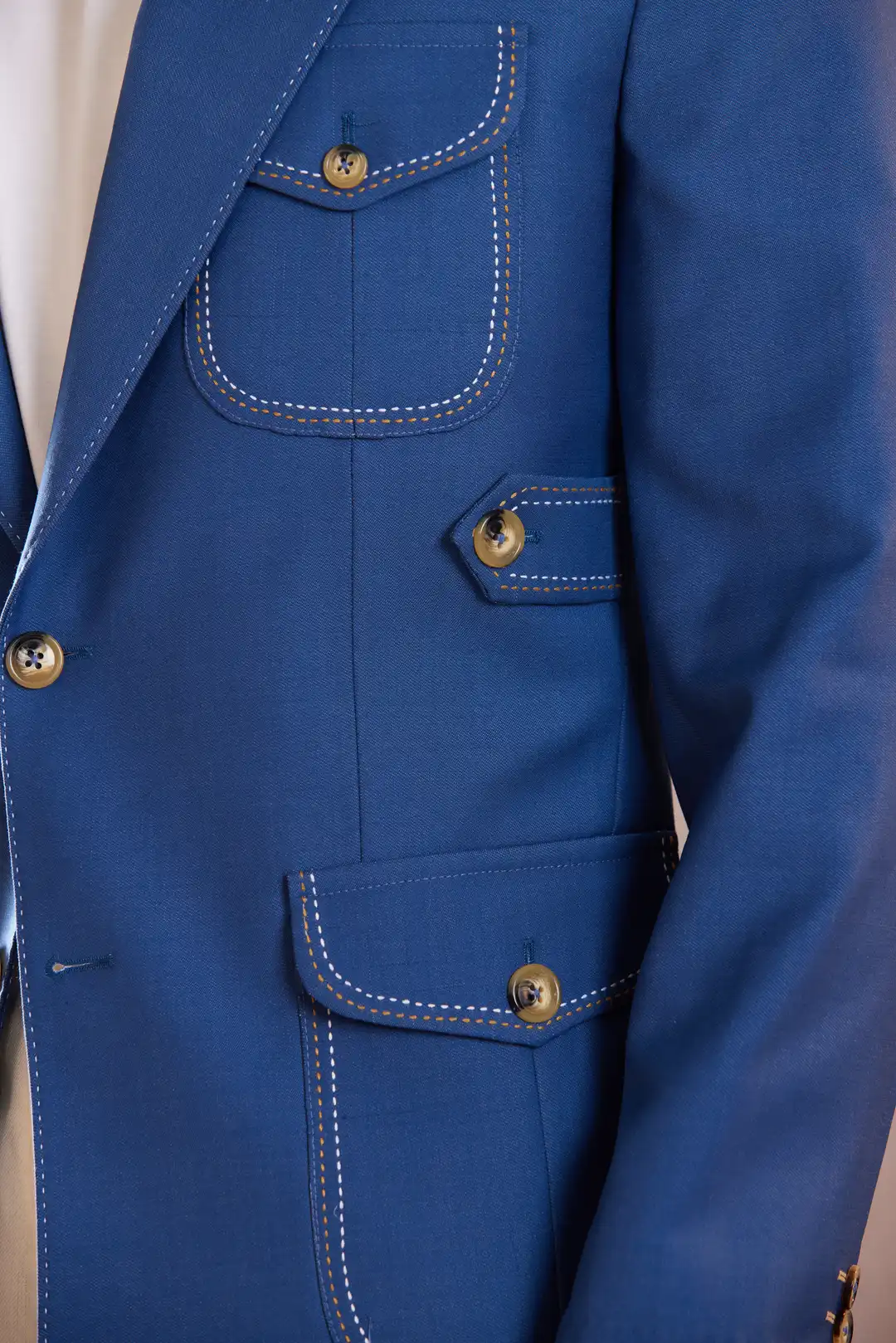 Cobalt blue Linen Tailored Blazer with Contrast Stitching - Image 6