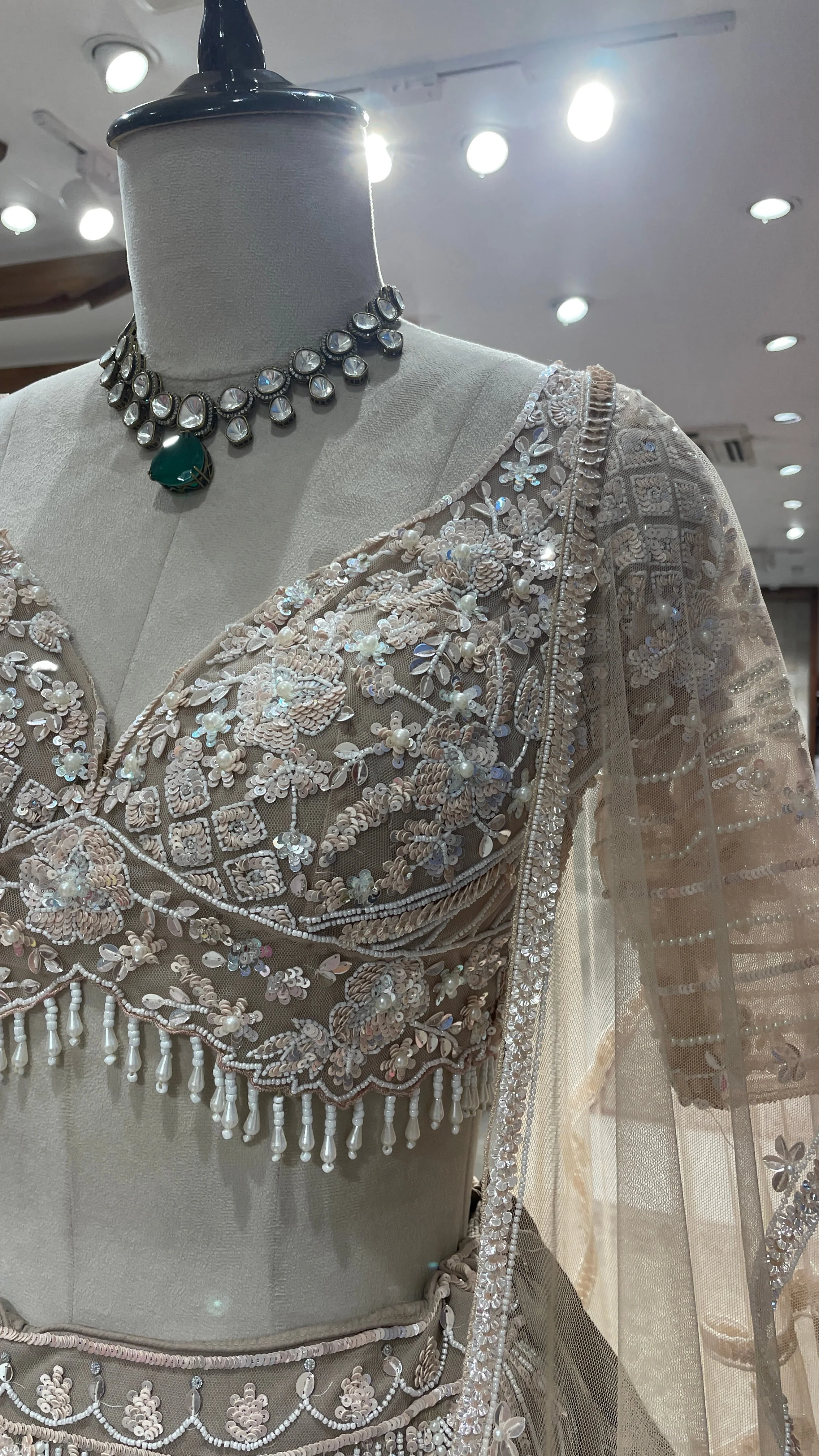 Cream Net Lehenga with Sequins & Cutdana Embellishments - Image 2