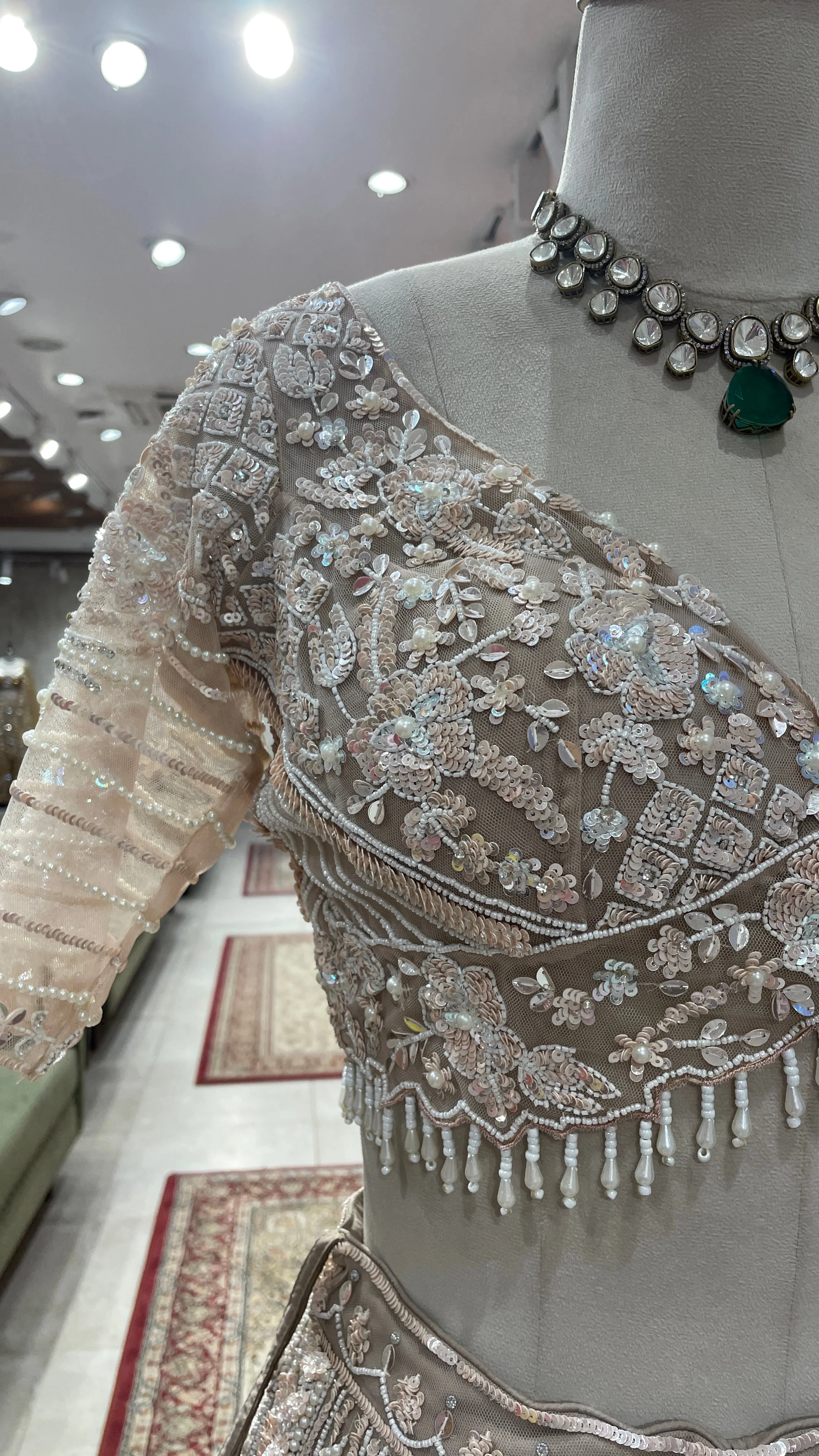Cream Net Lehenga with Sequins & Cutdana Embellishments - Image 3