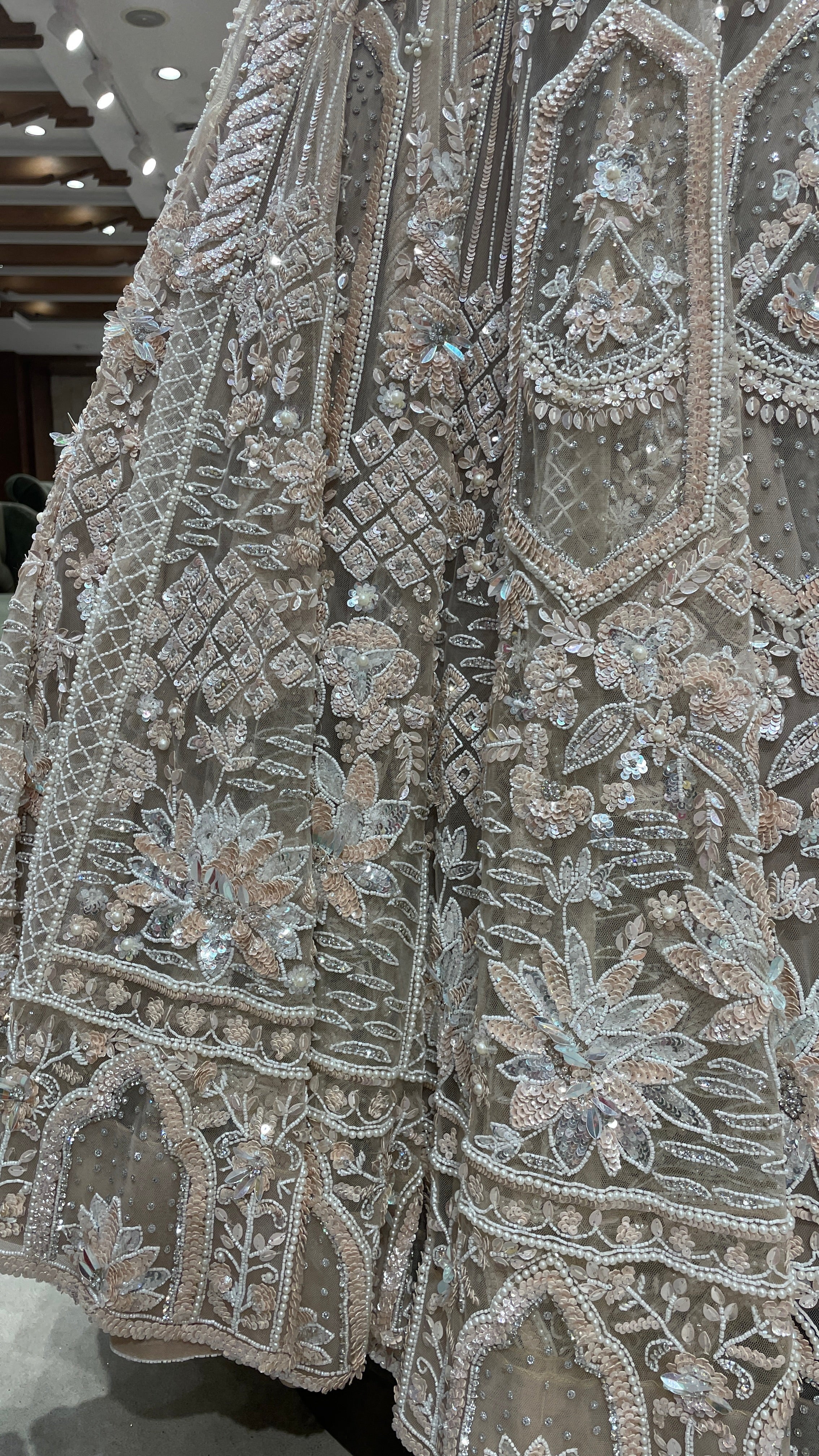 Cream Net Lehenga with Sequins & Cutdana Embellishments - Image 5