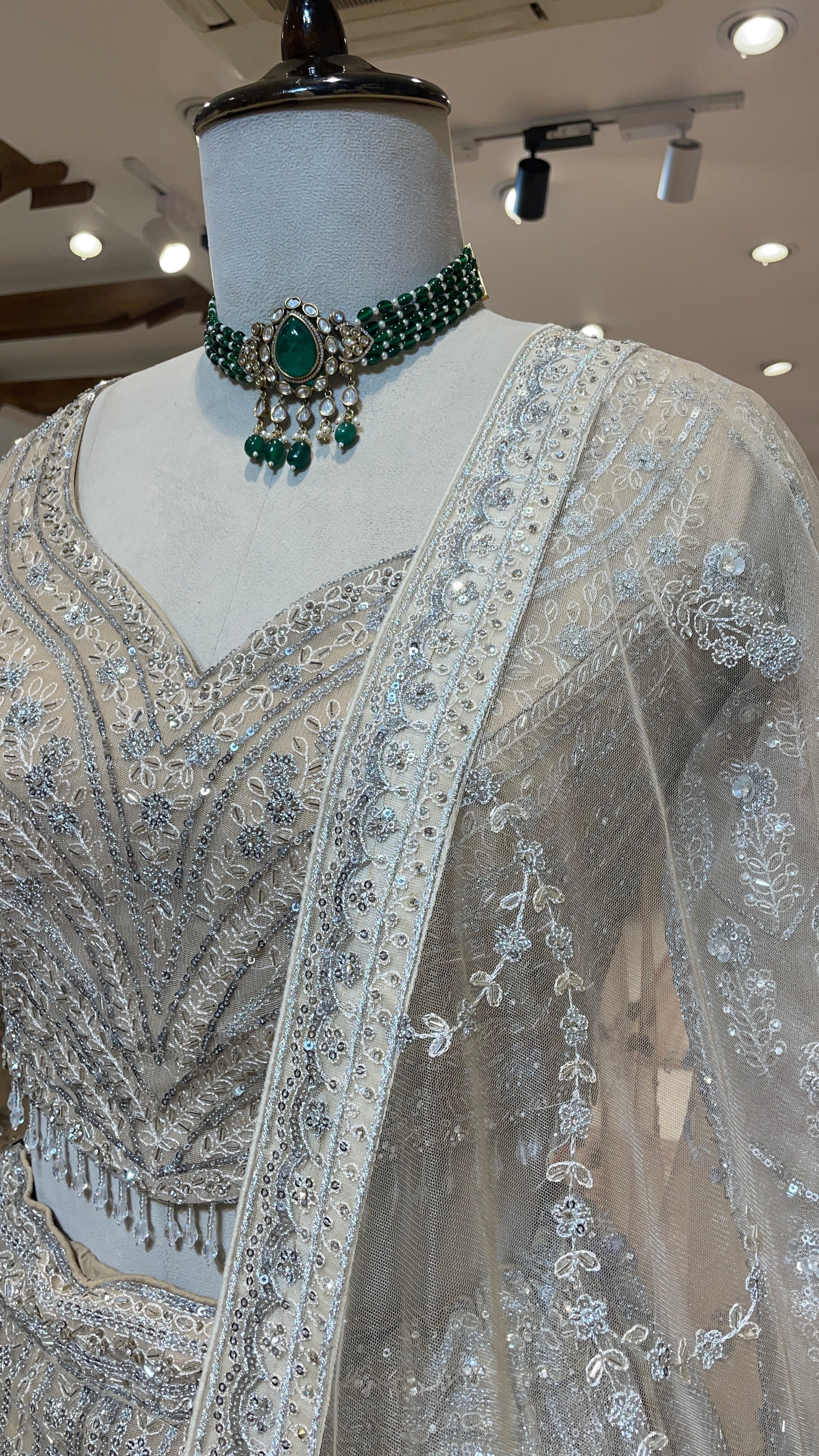 Cream Net Lehenga with Sequin Embellishments - Image 2