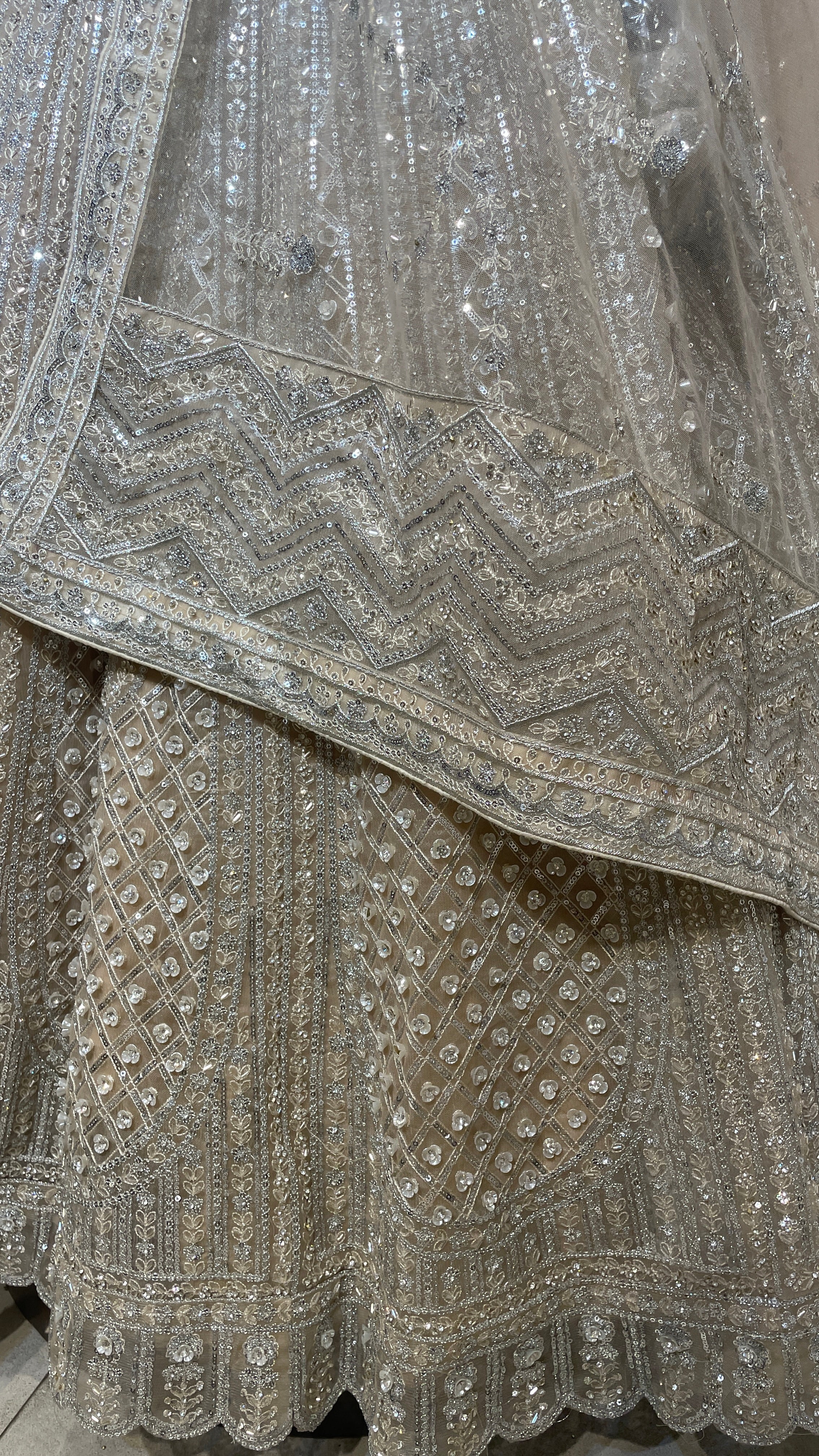 Cream Net Lehenga with Sequin Embellishments - Image 4