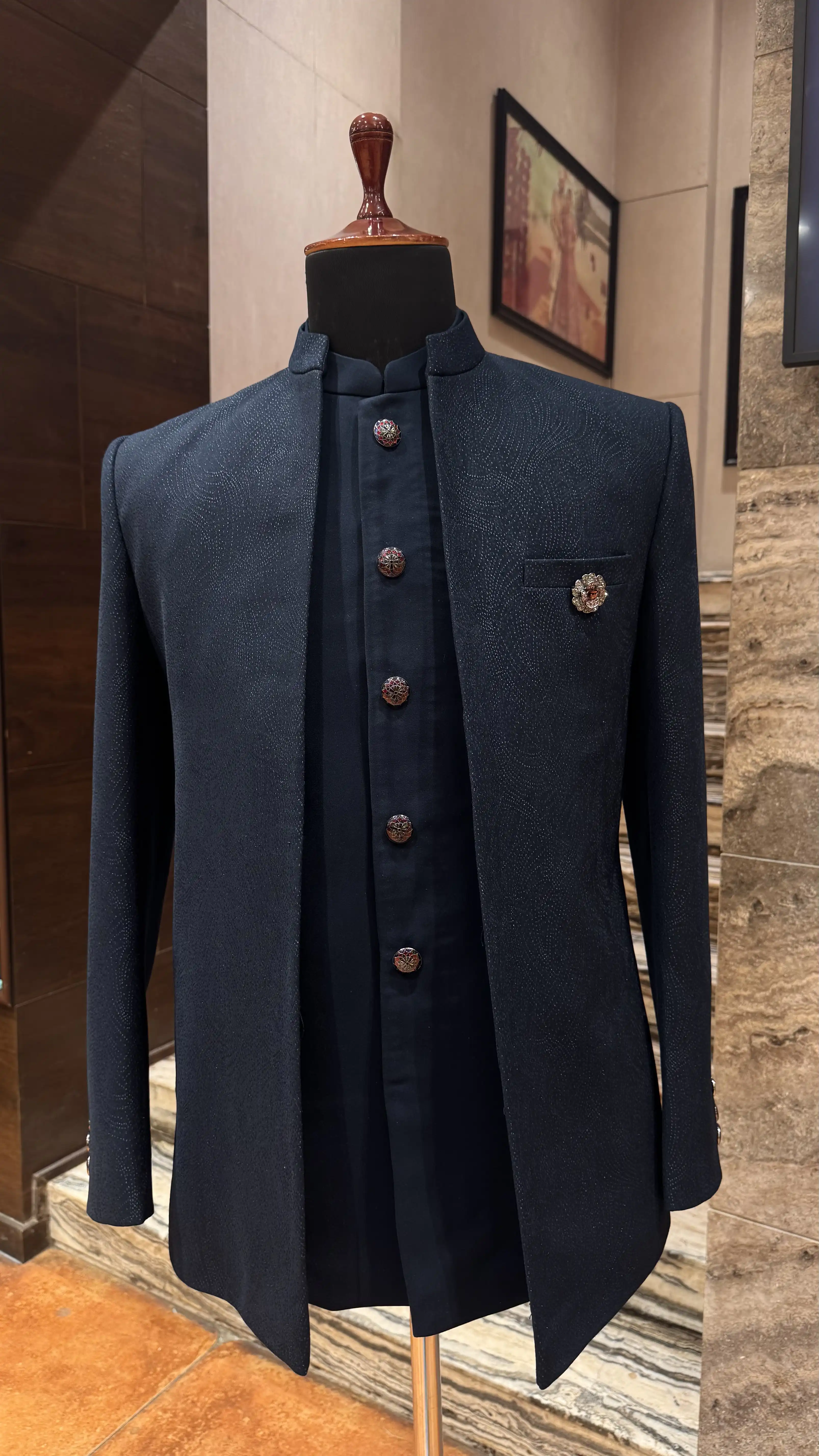 Dark Blue Classic Bandhgala Jacket for Men