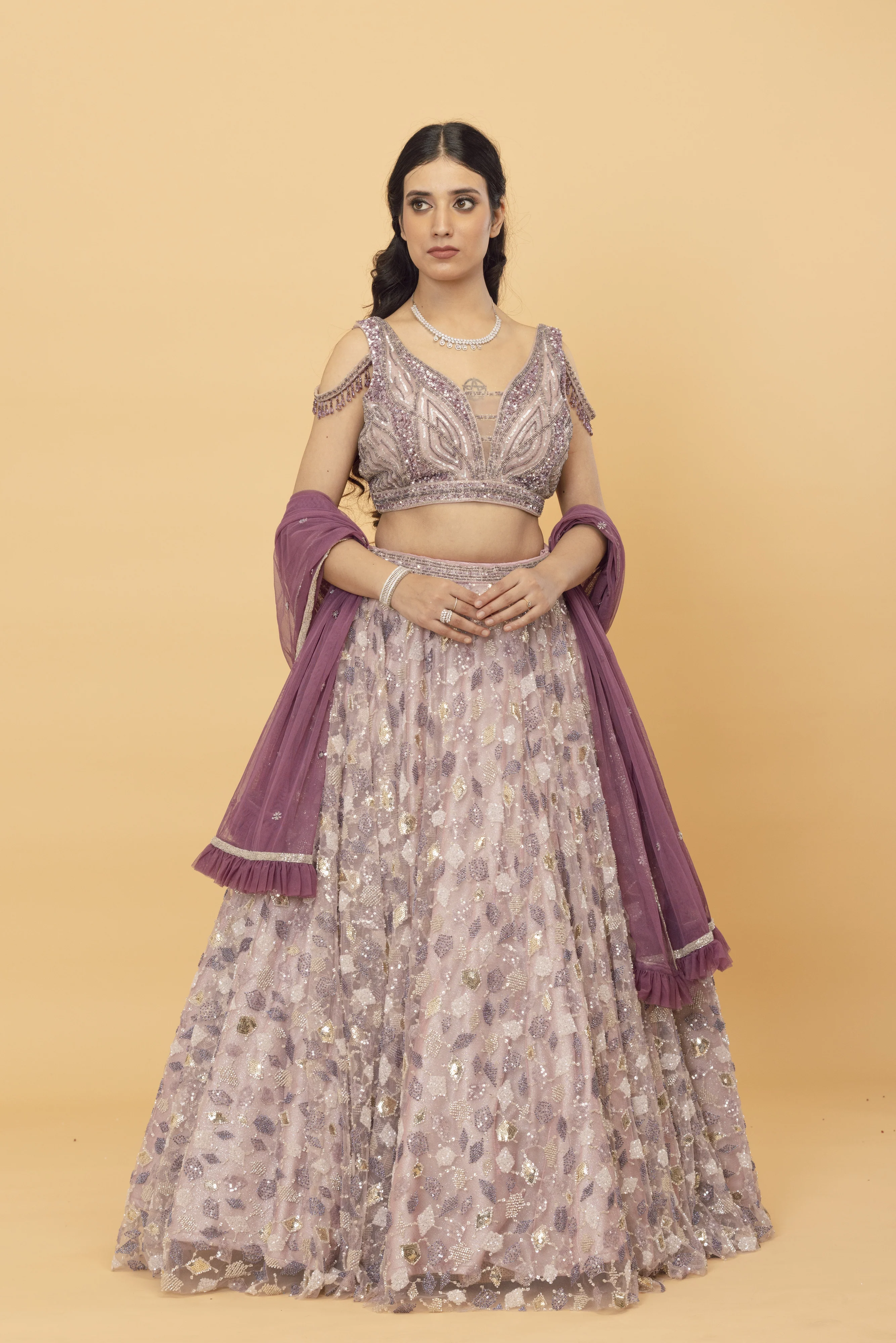 Dust Rose Net Lehenga