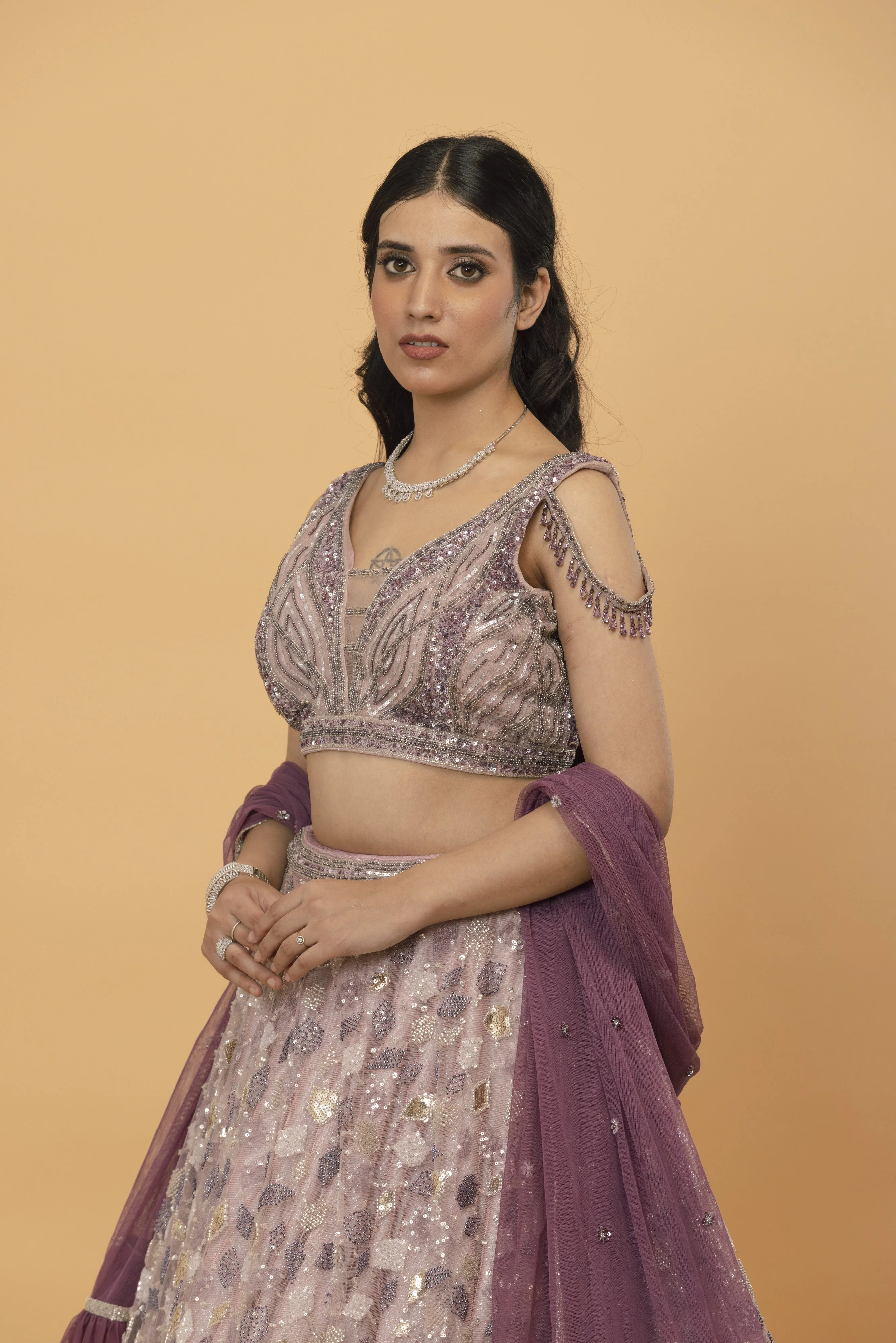 Dust Rose Net Lehenga - Image 2
