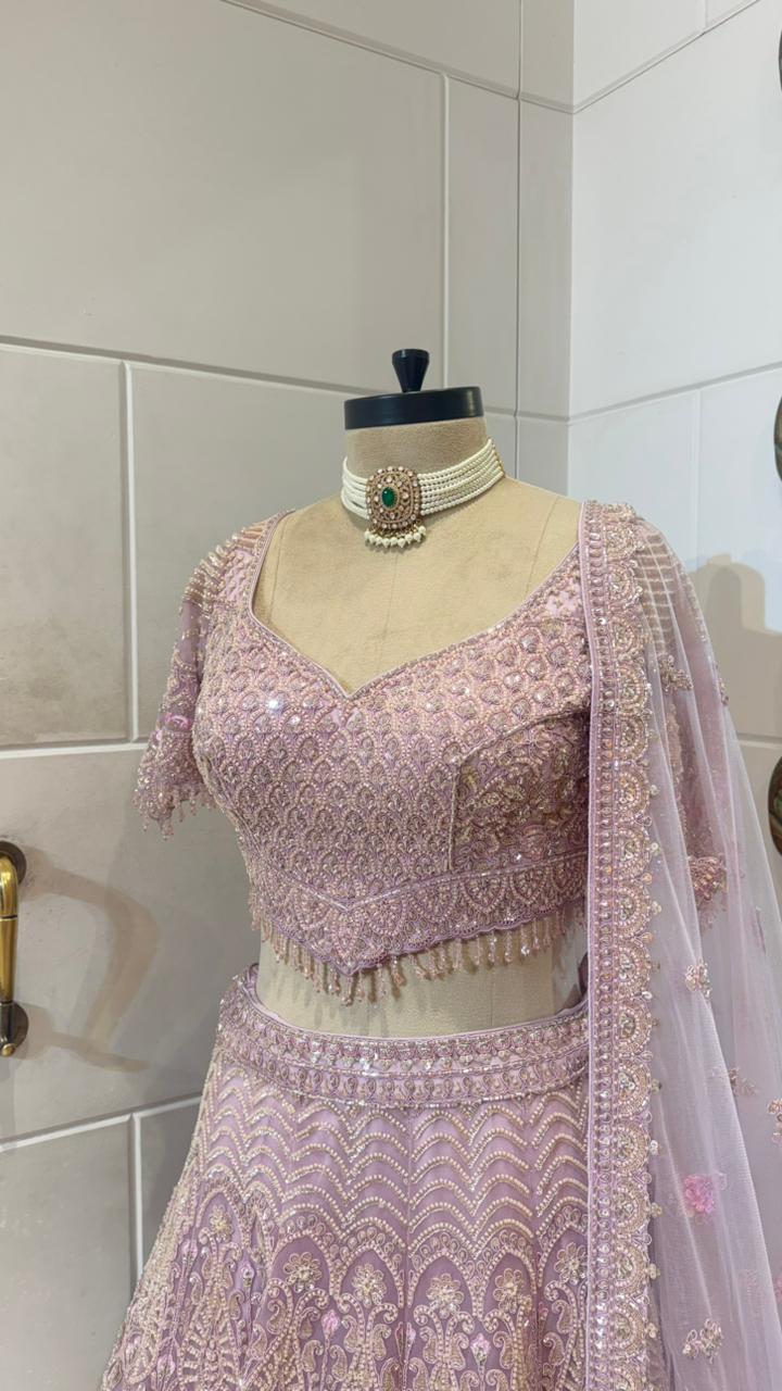 Dusty Pink Pearl Lehenga - Image 3