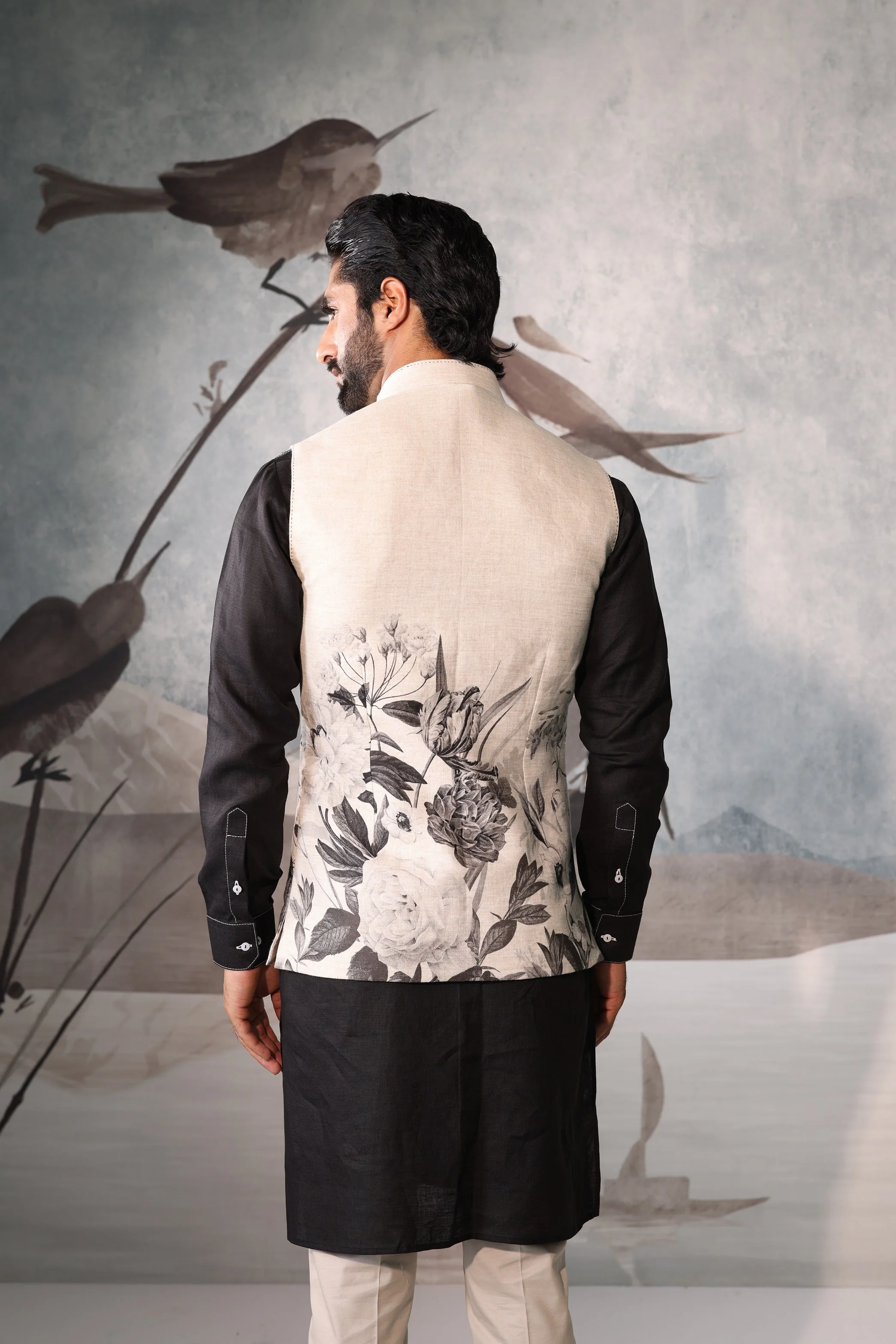 Floral Design Kurta Sadri Set for Men - Image 5
