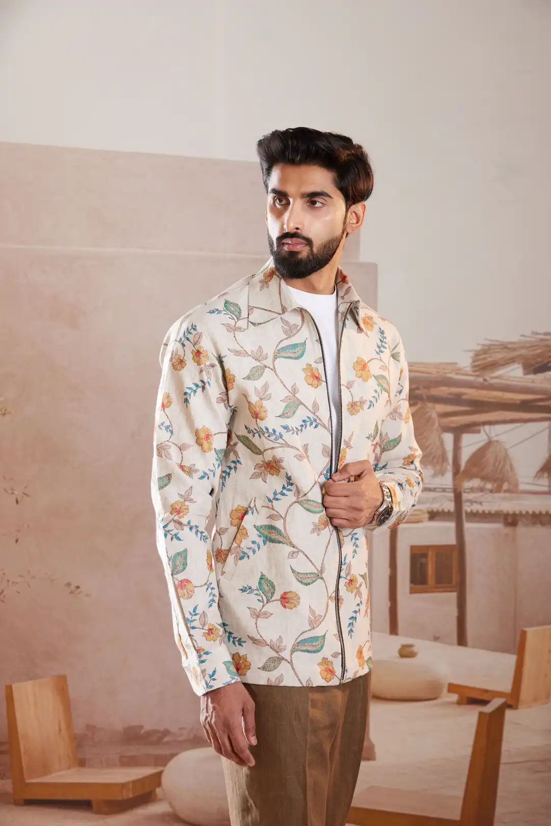 Floral printed summer Linen Jacket - Image 3