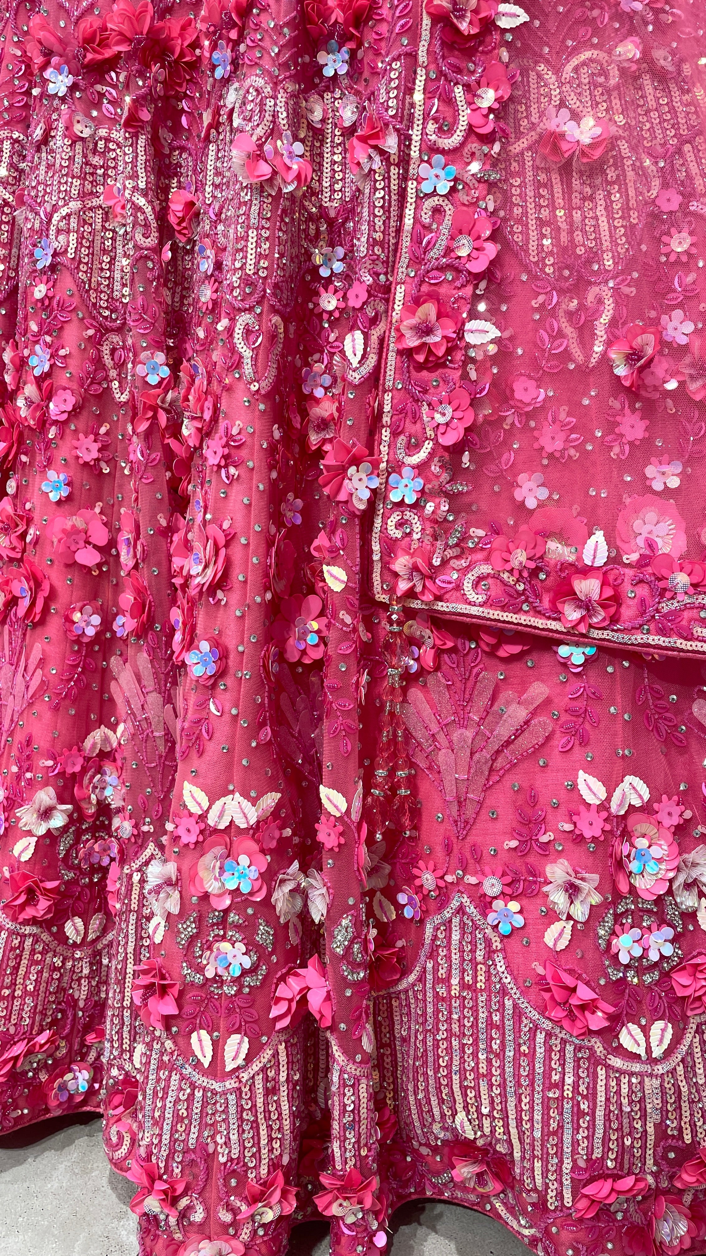 Fluorescent Pink Floral Motif Lehenga - Image 2