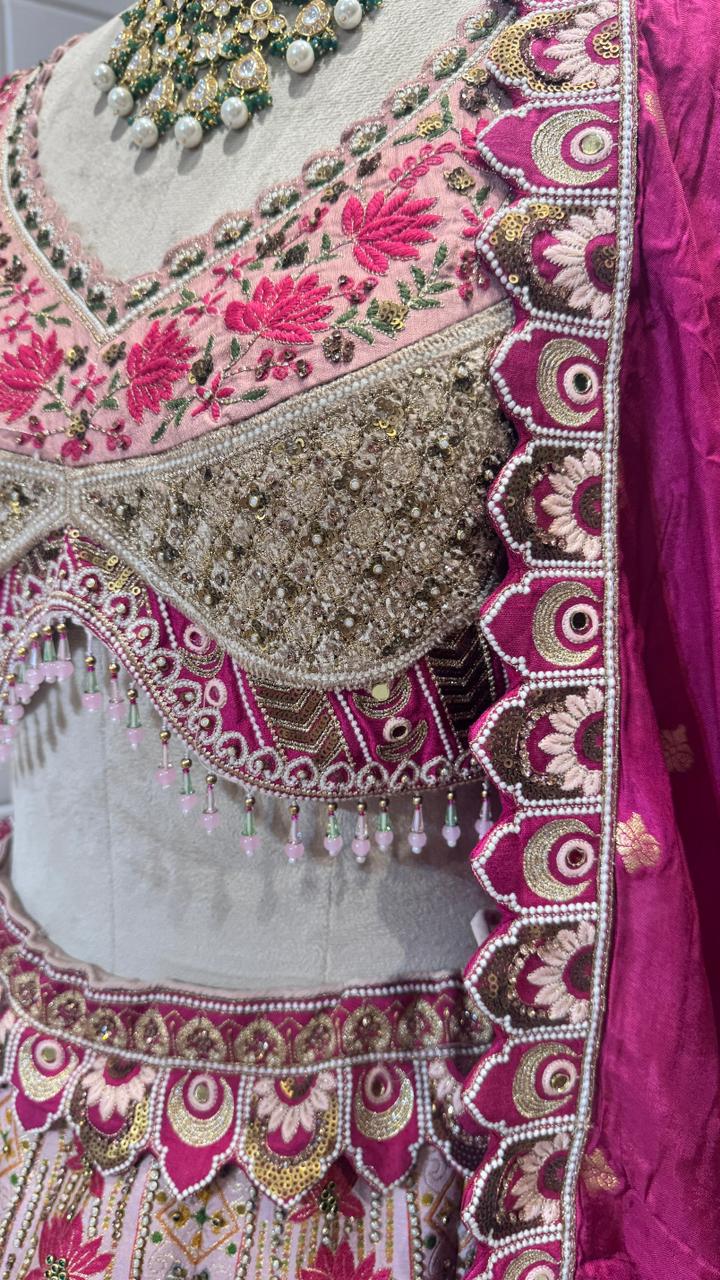 Fusia Pink Lehenga with Gold Zari Embroidery - Image 3