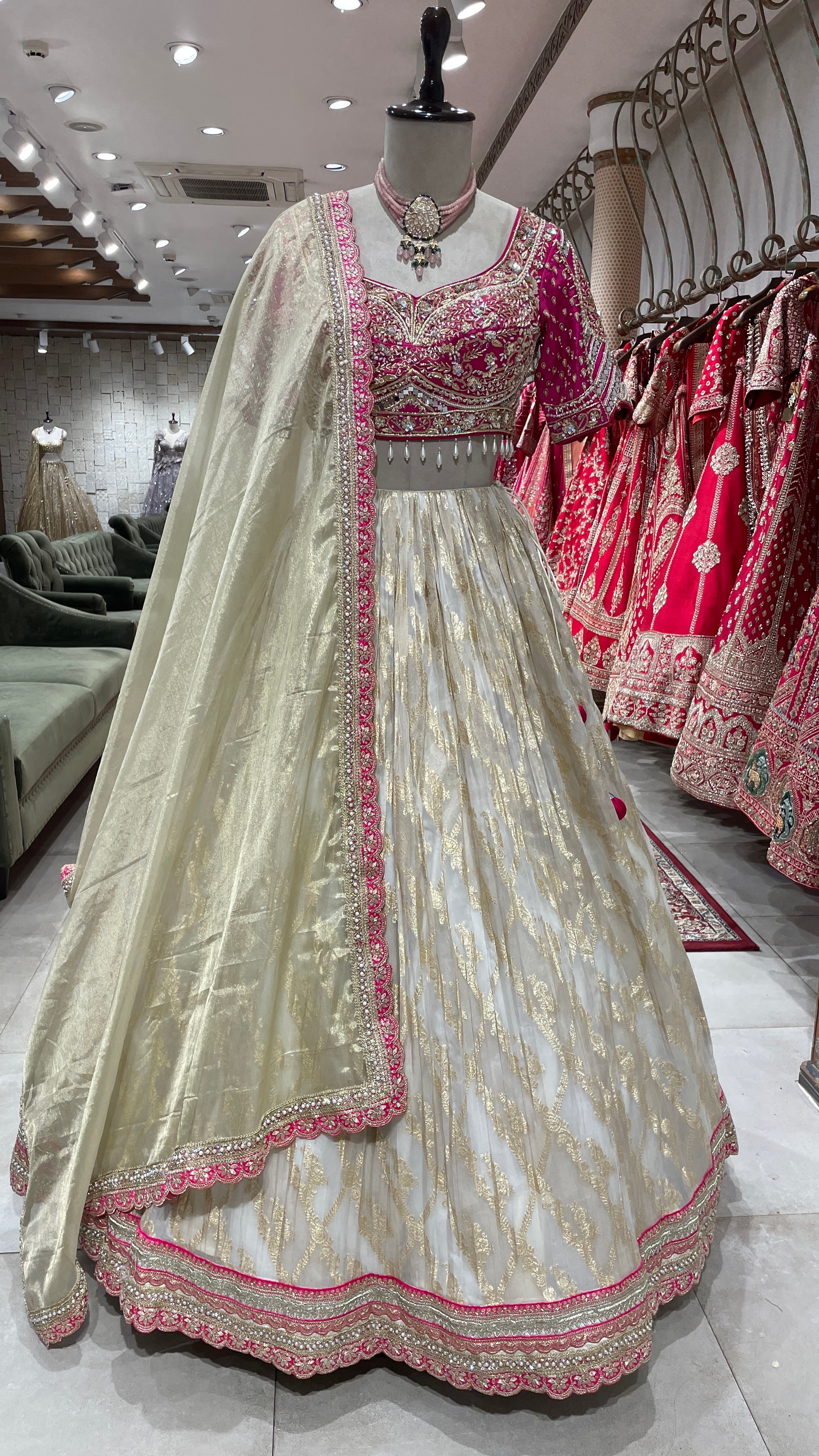 Gold Lehenga with Pink Beadwork