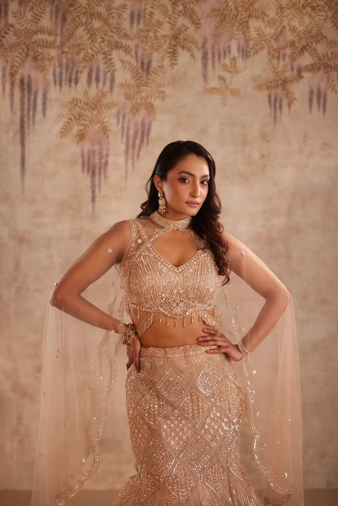 Gold Embroidered Lehenga with choker dupatta - Image 3